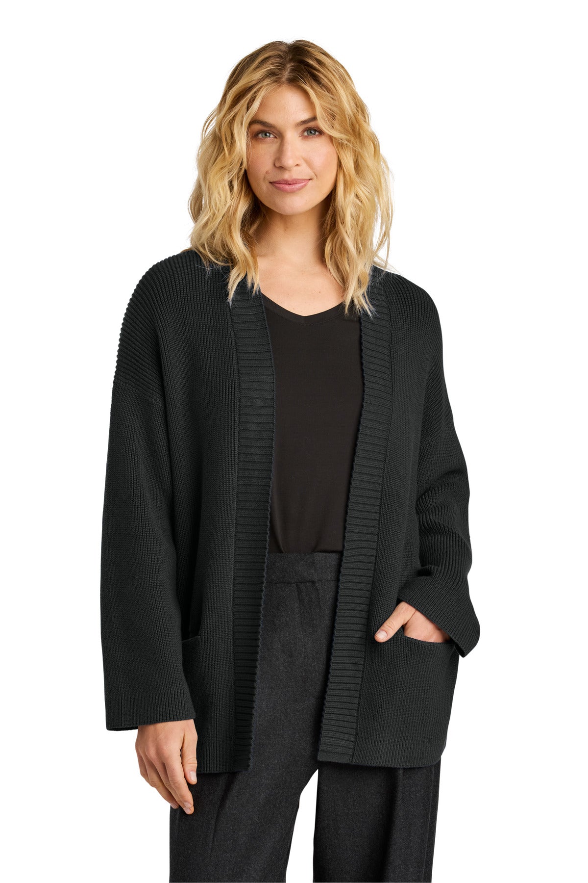 Custom logo Mercer+Mettle® Women's Open Cardi MM3021 in Deep Black