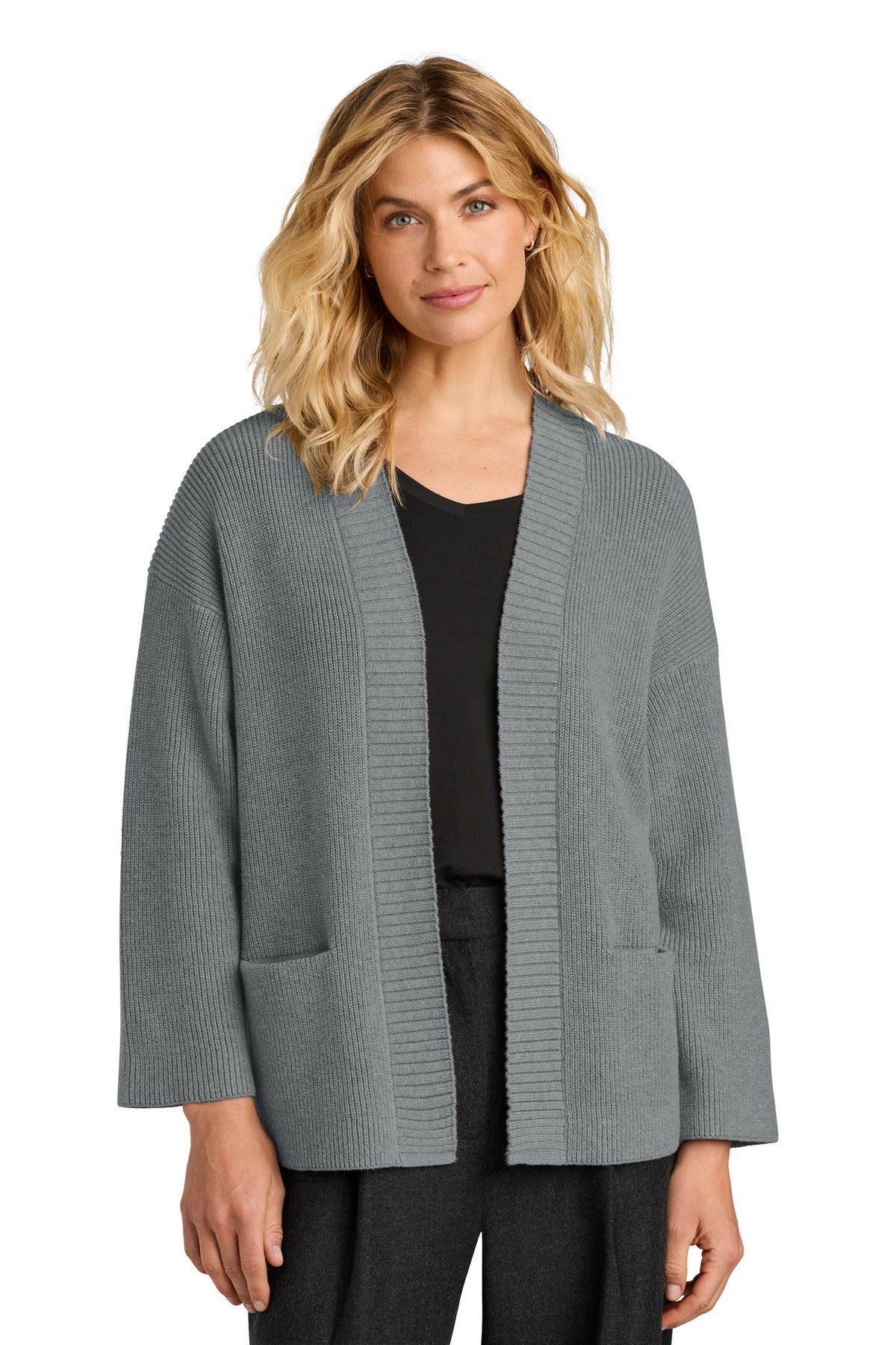 Custom logo Mercer+Mettle® Women's Open Cardi MM3021 in Gusty Grey Heather