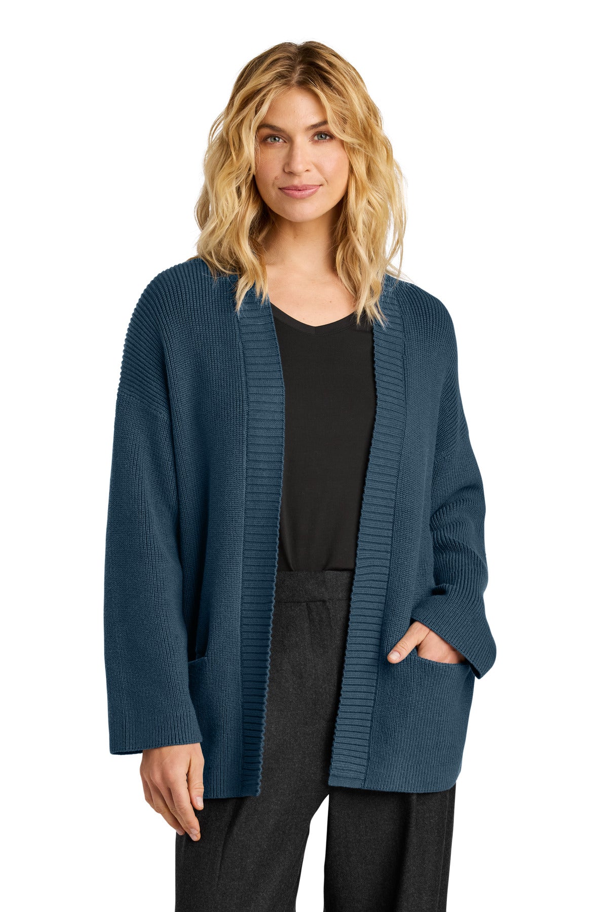 Custom logo Mercer+Mettle® Women's Open Cardi MM3021 in Insignia Blue