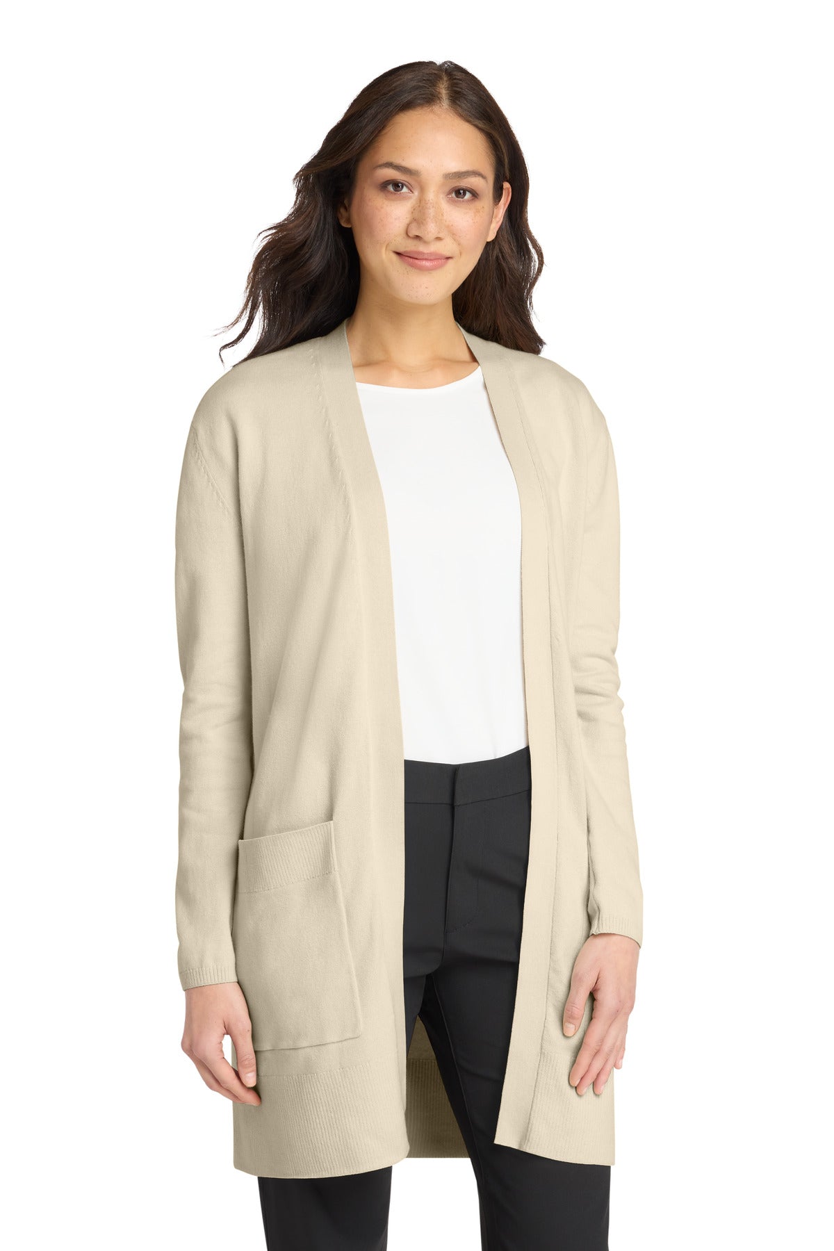 Custom logo Mercer+Mettle® Women's Open-Front Cardigan Sweater MM3023 in Birch