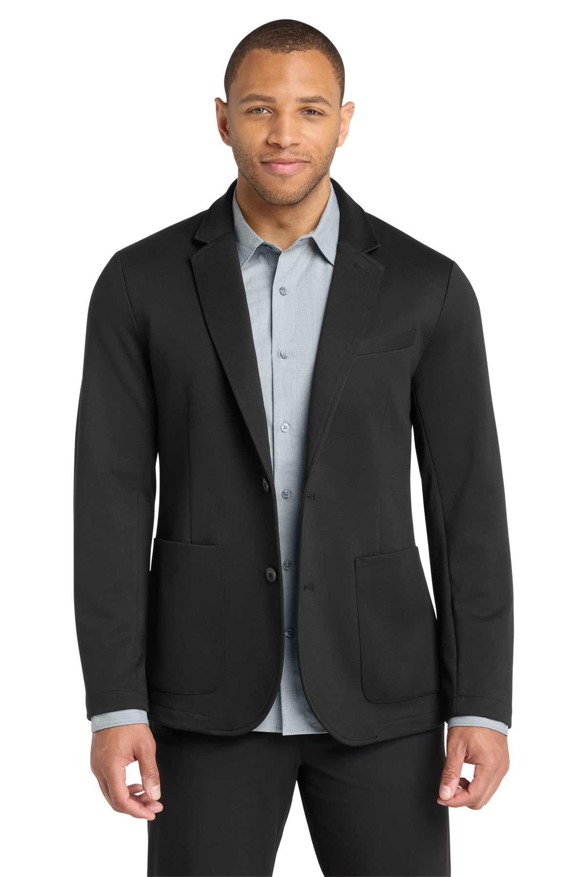 Custom logo Mercer+Mettle® Relaxed Knit Blazer MM3030 in Deep Black