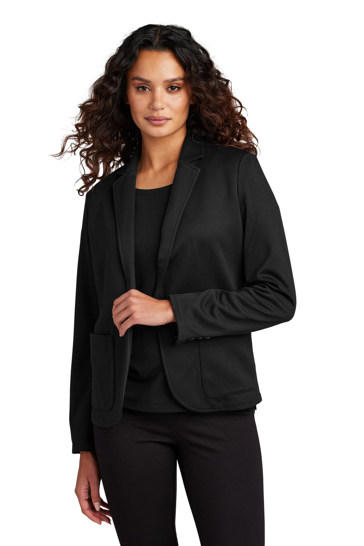 Custom logo Mercer+Mettle® Women's Relaxed Knit Blazer MM3031 in Deep Black