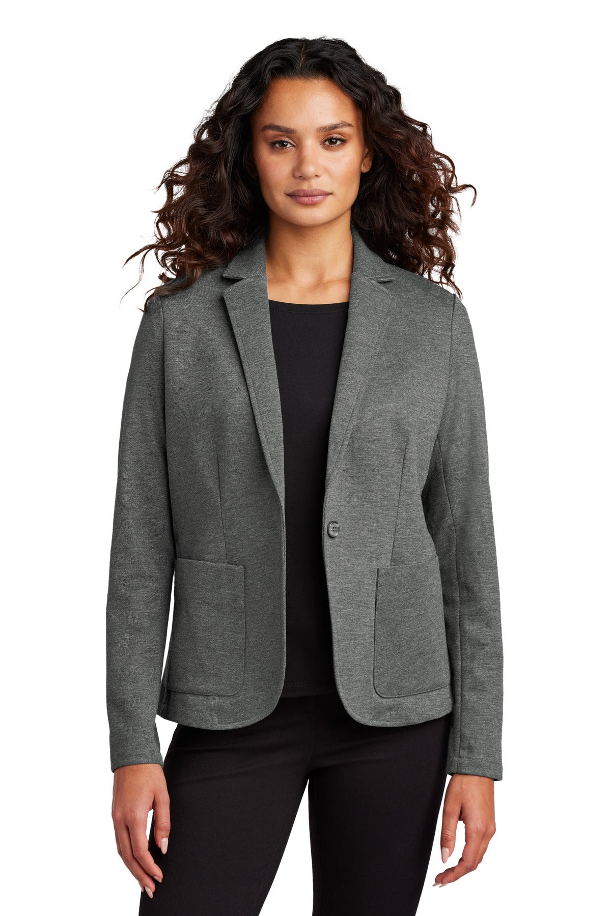 Custom logo Mercer+Mettle® Women's Relaxed Knit Blazer MM3031 in Storm Grey Heather