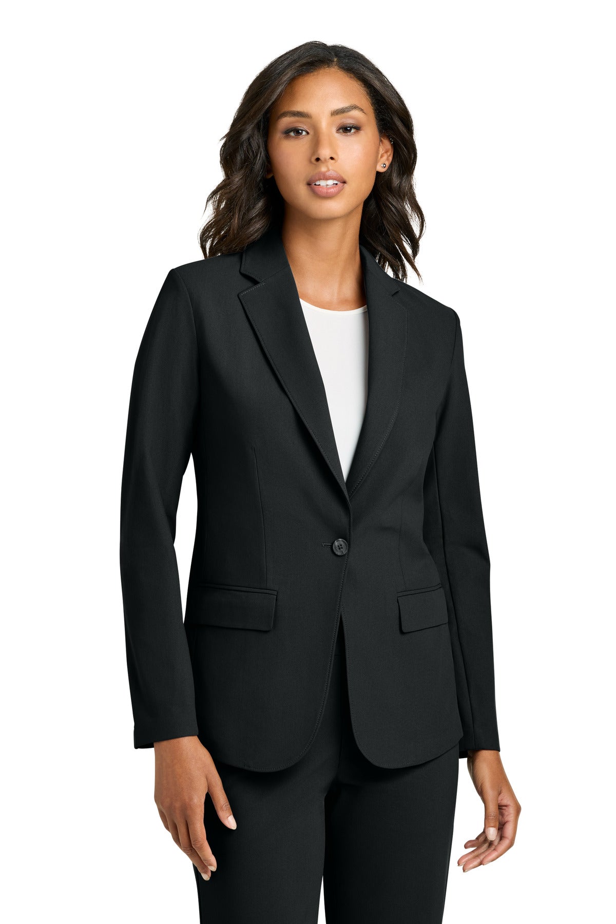 Custom logo Mercer+Mettle® Women's Capital Tech Blazer MM3033 in Deep Black