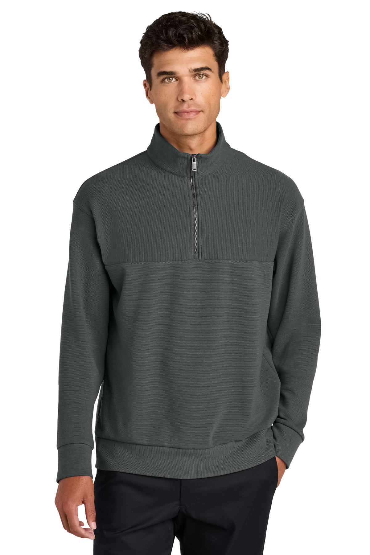 Custom logo Mercer+Mettle® Linear Texture 1/4-Zip MM3040 in Storm Grey