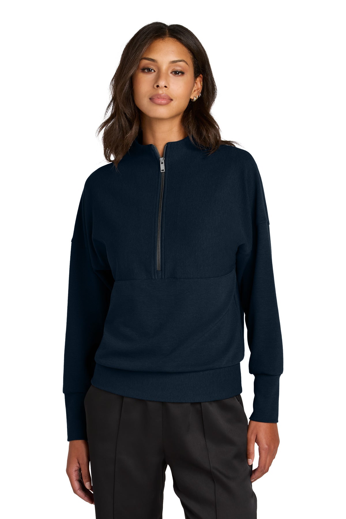 Custom logo Mercer+Mettle® Women's Linear Texture 1/4-Zip MM3041 in Night Navy