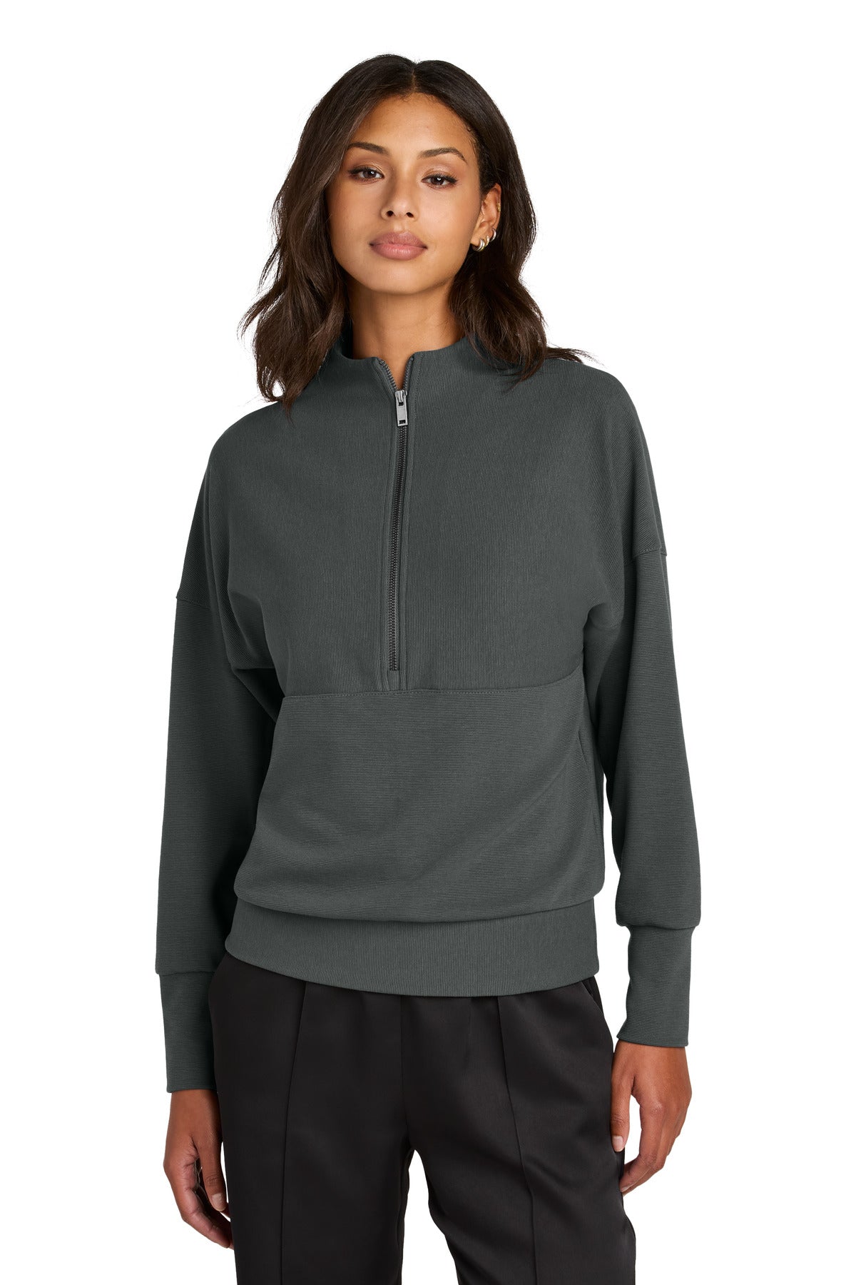Custom logo Mercer+Mettle® Women's Linear Texture 1/4-Zip MM3041 in Storm Grey