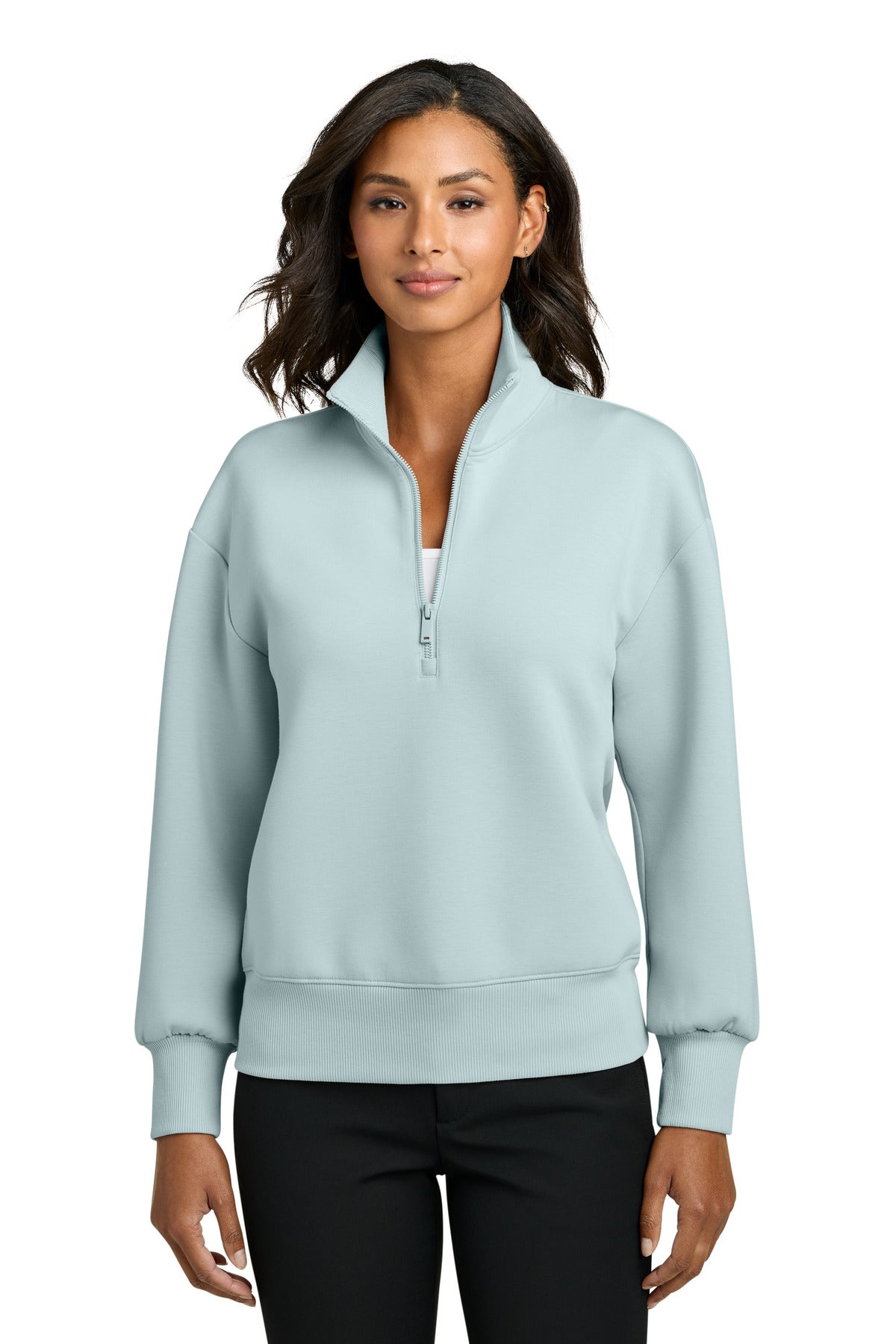 Custom logo Mercer+Mettle® Women's Soft Spacer 1/4-Zip MM3101 in Celestial Blue