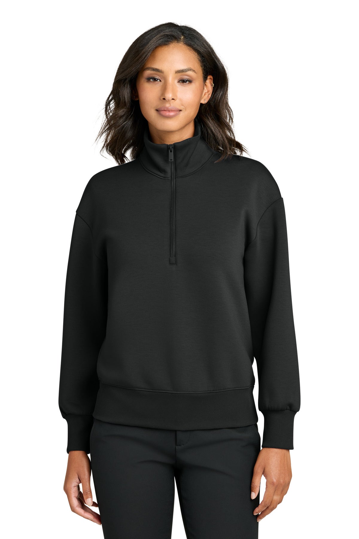 Custom logo Mercer+Mettle® Women's Soft Spacer 1/4-Zip MM3101 in Deep Black