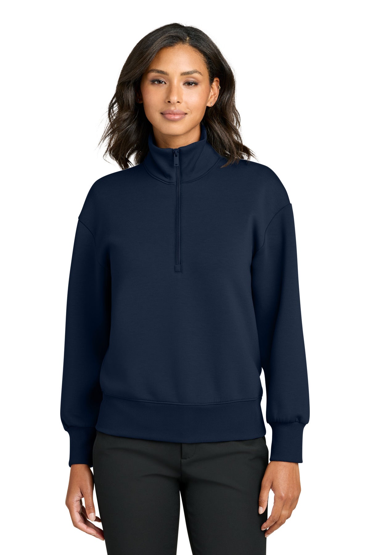 Custom logo Mercer+Mettle® Women's Soft Spacer 1/4-Zip MM3101 in Night Navy