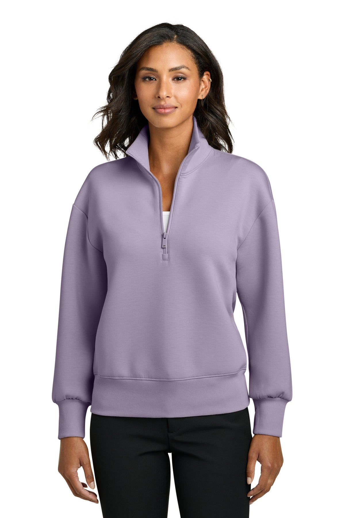 Custom logo Mercer+Mettle® Women's Soft Spacer 1/4-Zip MM3101 in Purple Ash