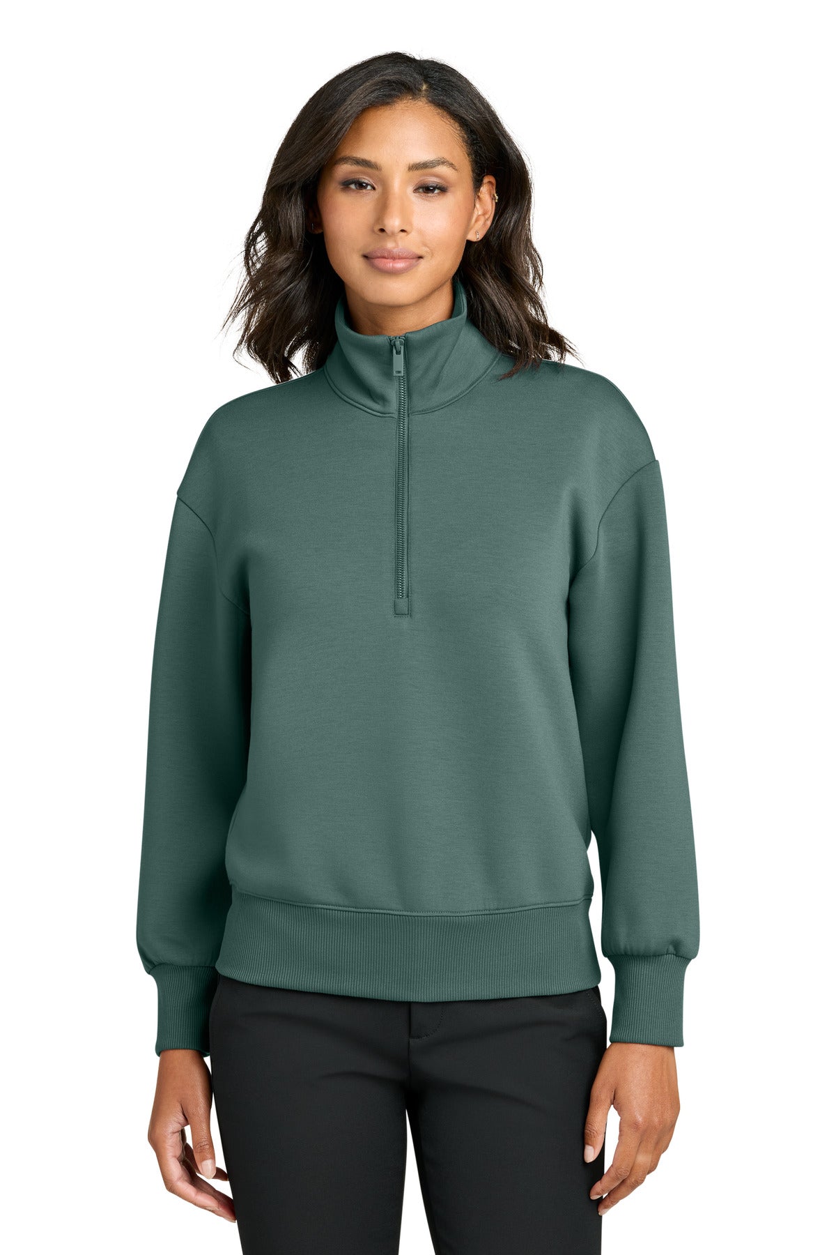 Custom logo Mercer+Mettle® Women's Soft Spacer 1/4-Zip MM3101 in Silver Pine