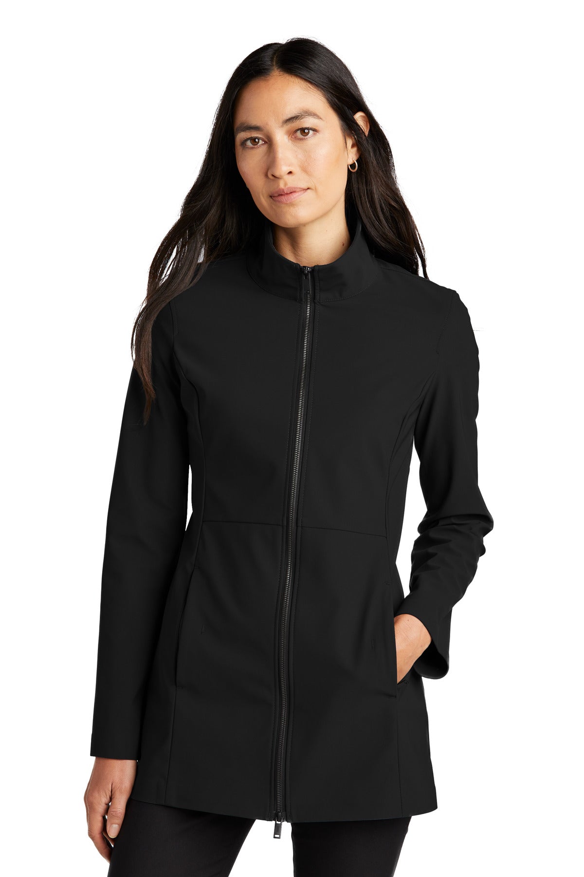 Custom logo Mercer+Mettle® Women's Faille Soft Shell MM7101 in Deep Black
