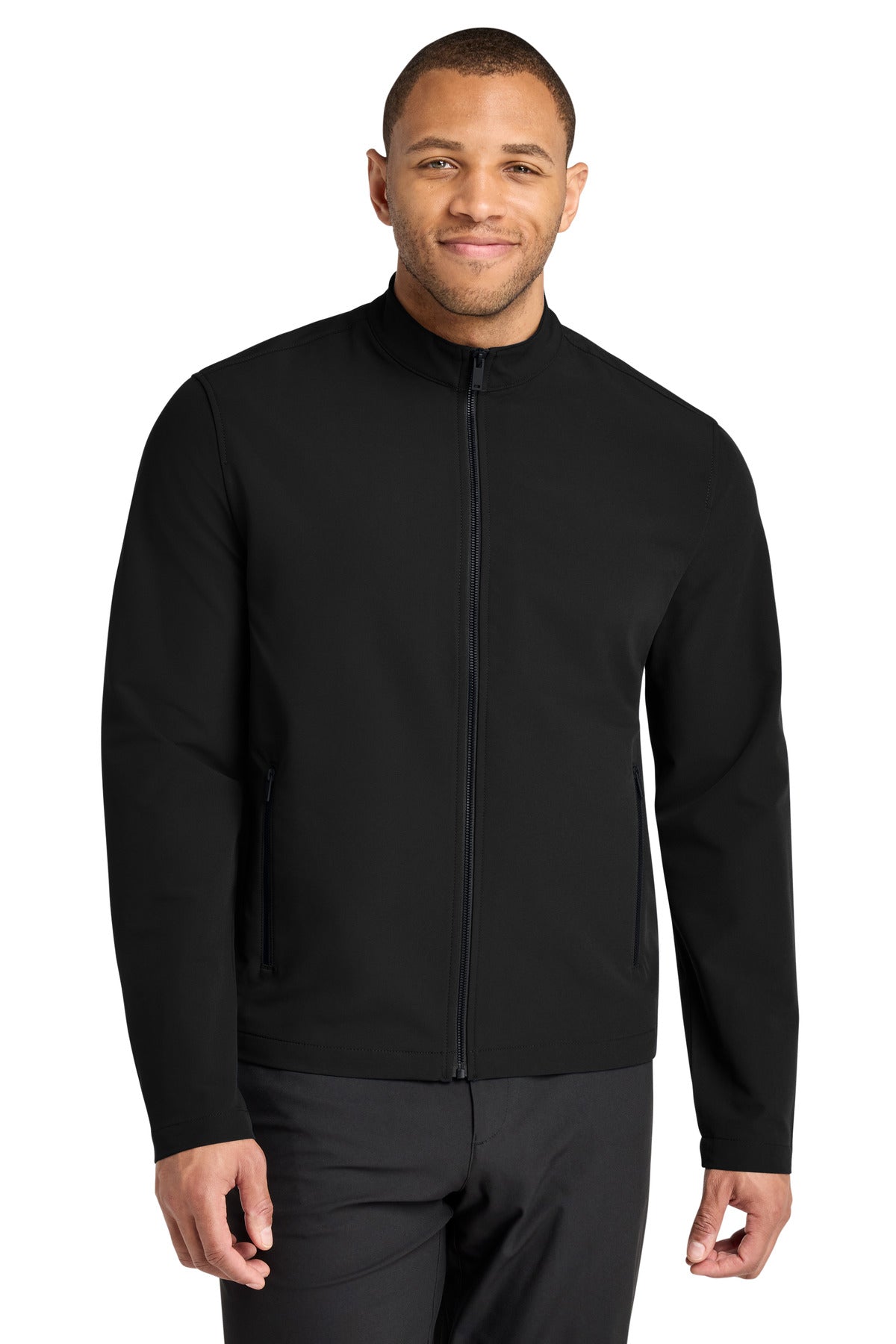 Custom logo Mercer+Mettle® Stretch Soft Shell Jacket MM7102 in Deep Black