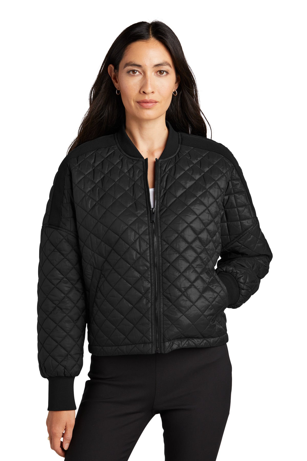 Custom logo Mercer+Mettle® Women's Boxy Quilted Jacket MM7201 in Deep Black