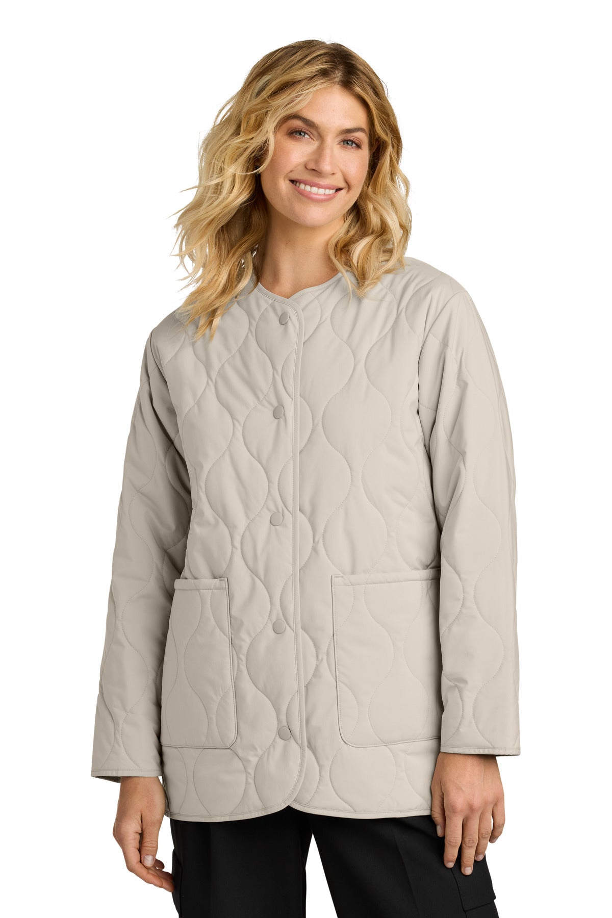 Custom logo Mercer+Mettle® Women's Quilted Liner Jacket MM7203 in Almond