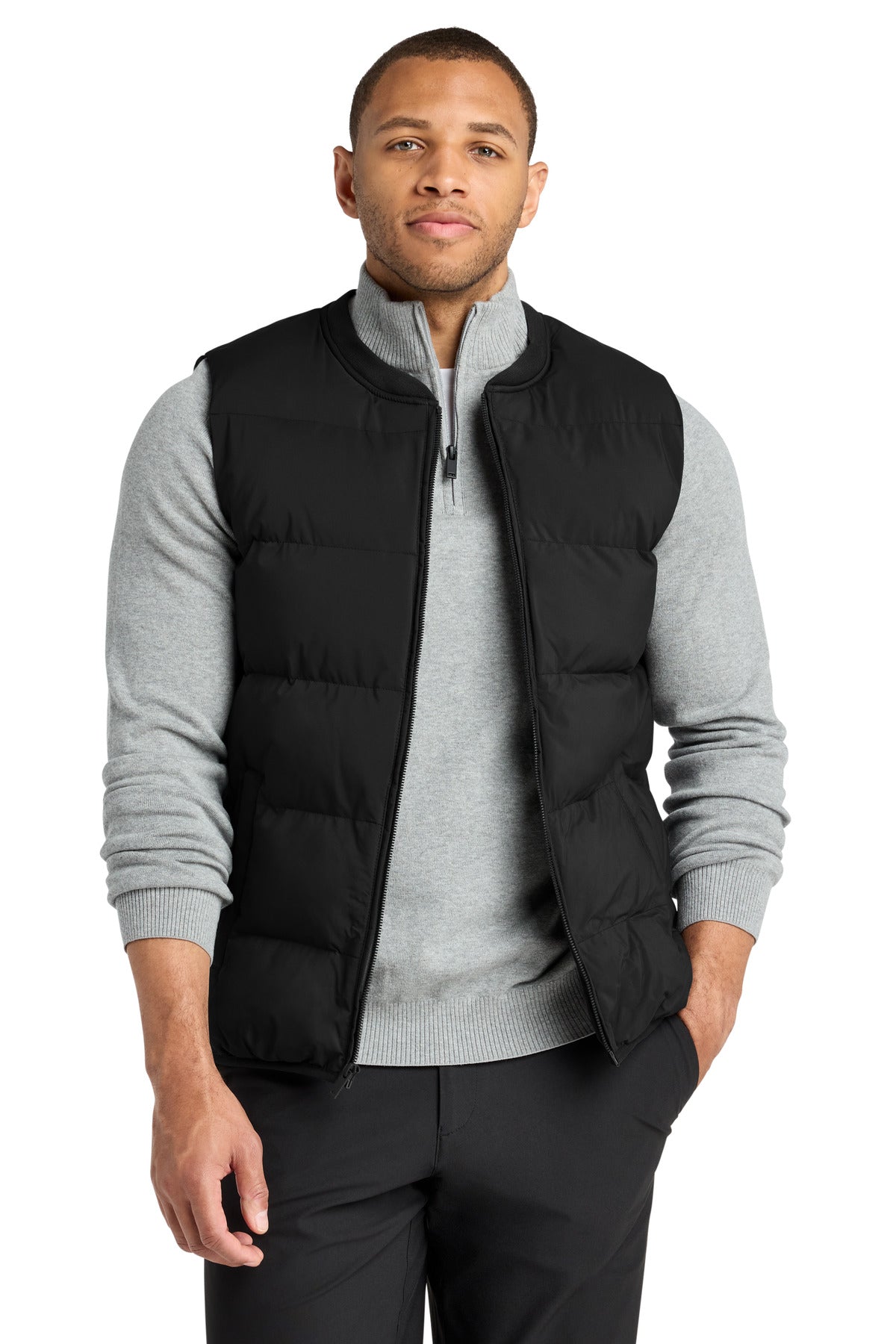 Custom logo Mercer+Mettle® Puffy Vest MM7214 in Deep Black