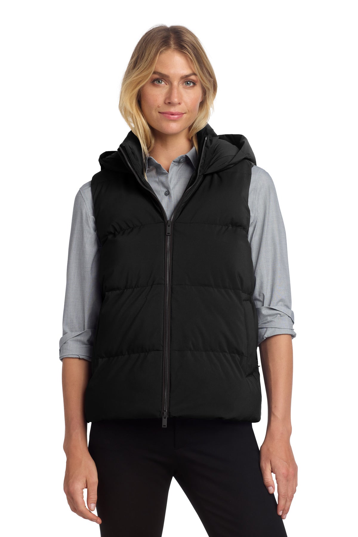 Custom logo Mercer+Mettle® Women's Puffy Vest MM7217 in Deep Black