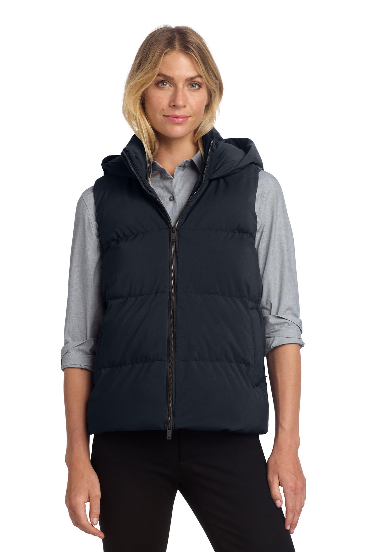 Custom logo Mercer+Mettle® Women's Puffy Vest MM7217 in Night Navy