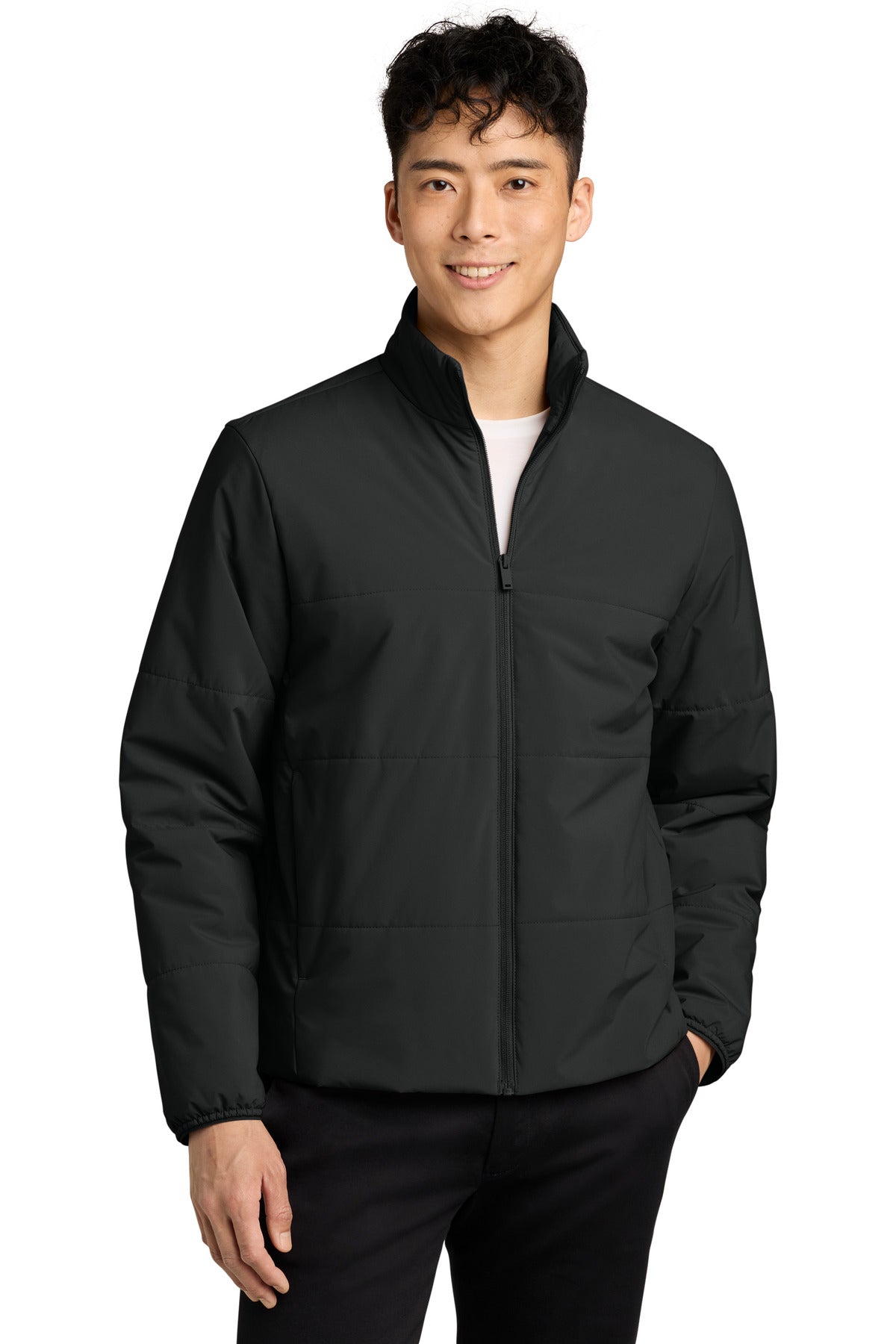 Custom logo Mercer+Mettle® Brookline Quilted Jacket MM7220 in Deep Black