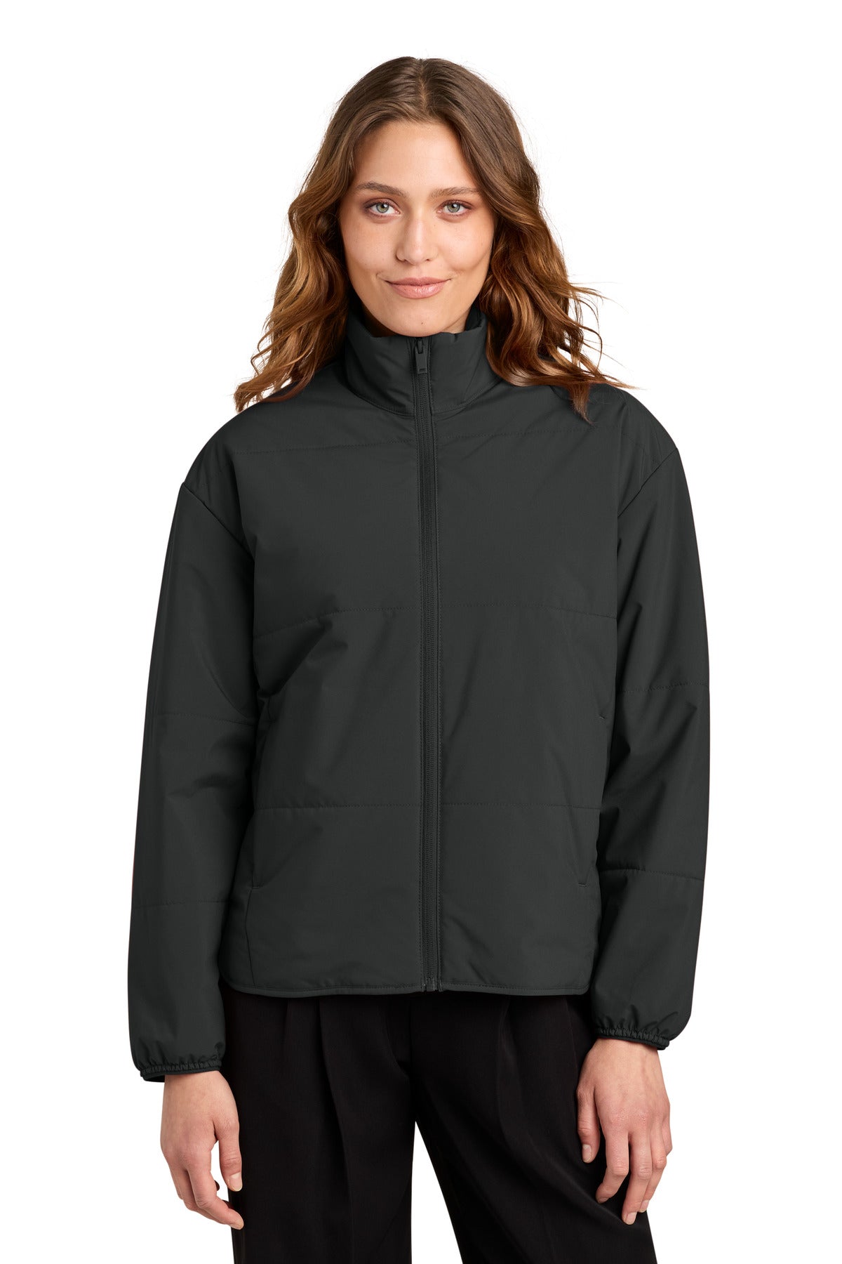 Custom logo Mercer+Mettle® Women's Brookline Quilted Jacket MM7221 in Deep Black