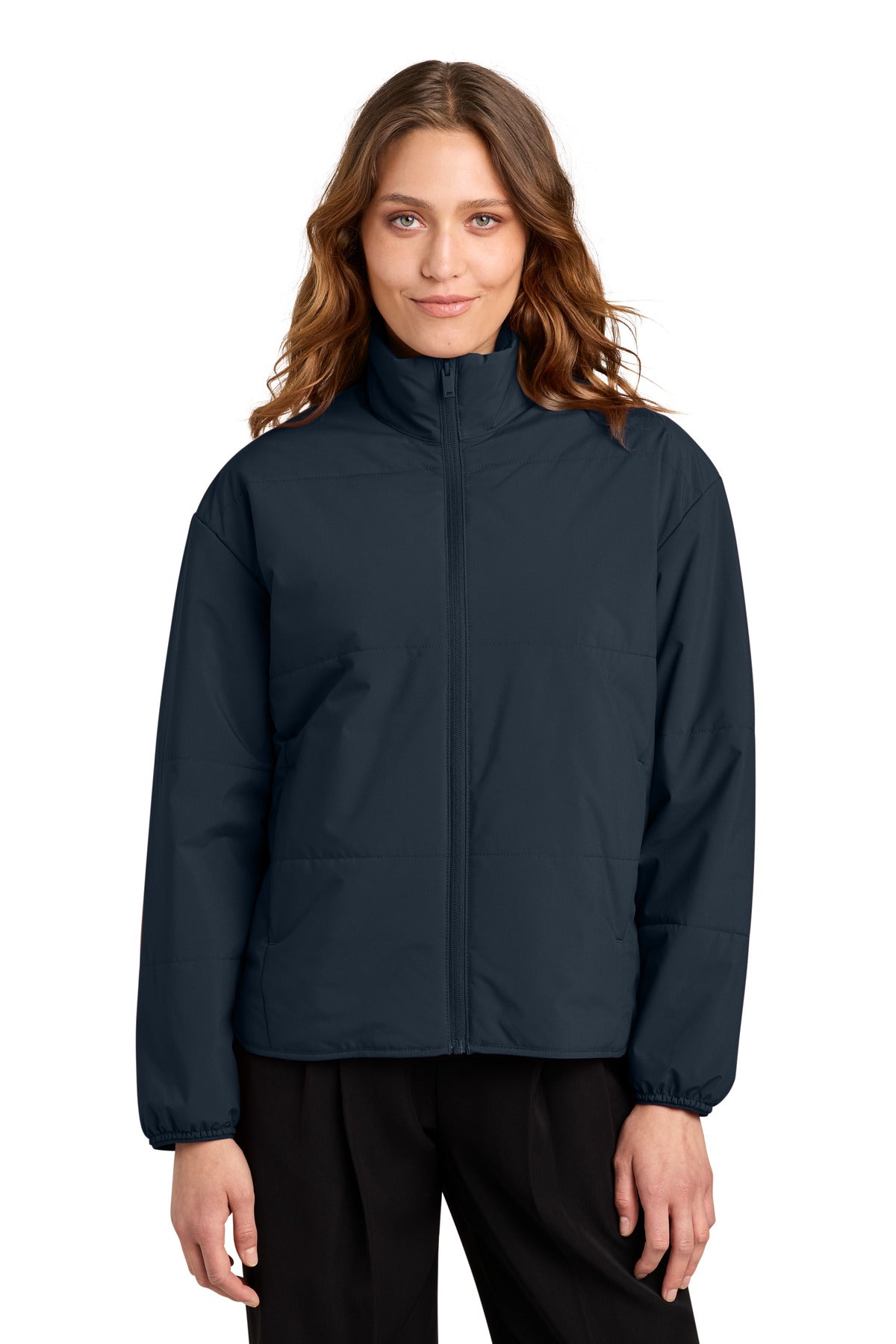 Custom logo Mercer+Mettle® Women's Brookline Quilted Jacket MM7221 in Night Navy