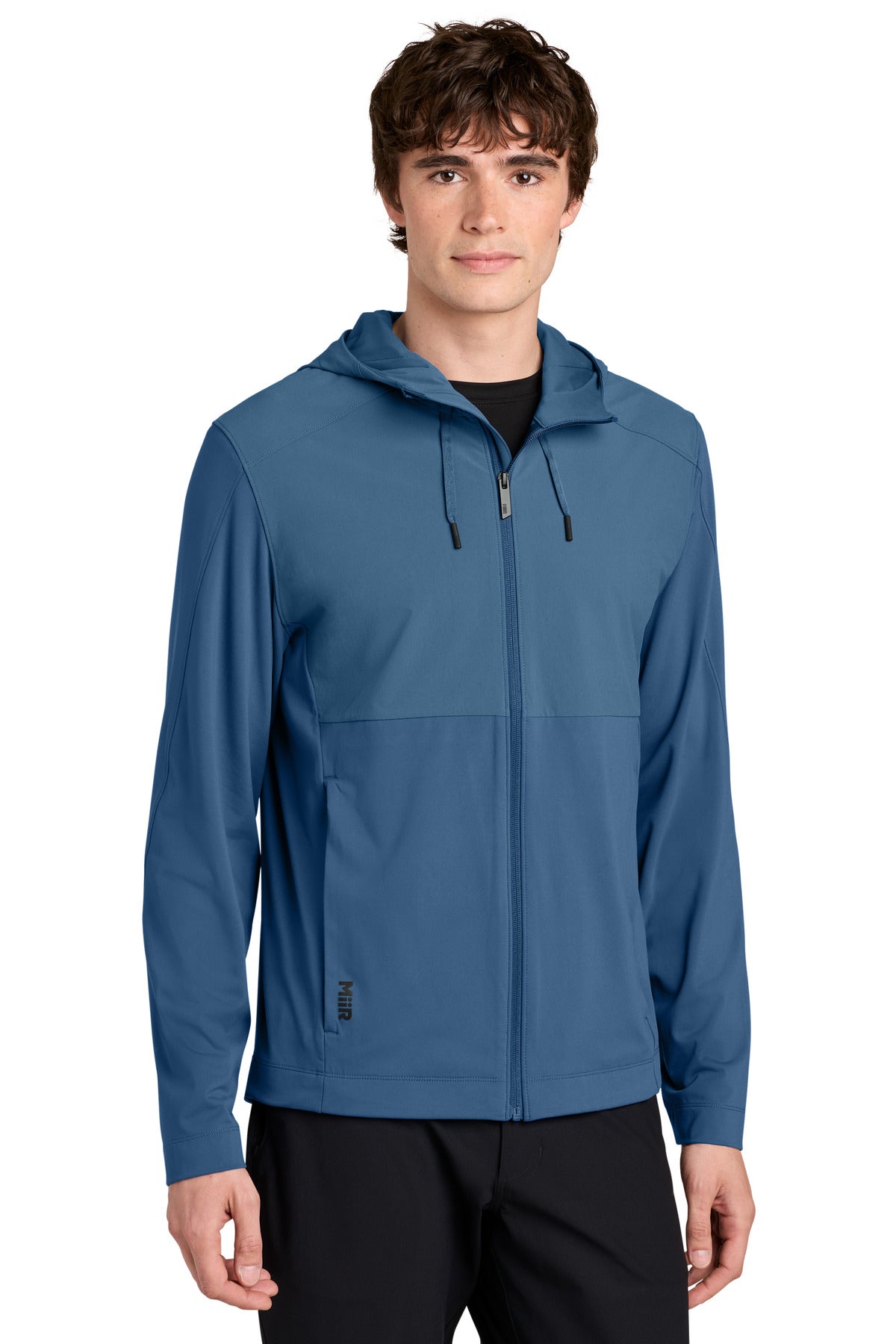 Custom logo MiiR® Kivu Hybrid Full-Zip Hooded Jacket MRA230 in Deep Lake