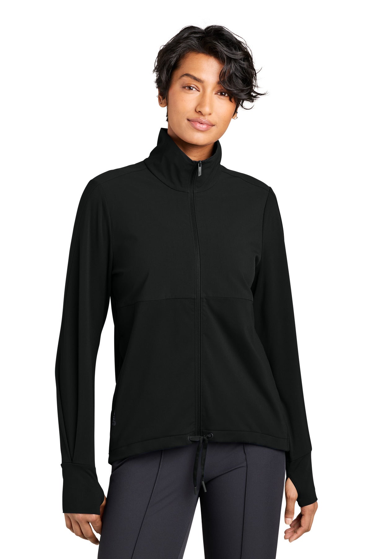 Custom logo MiiR® Women's Kivu Hybrid Full-Zip Jacket MRAW231 in Pitch Black