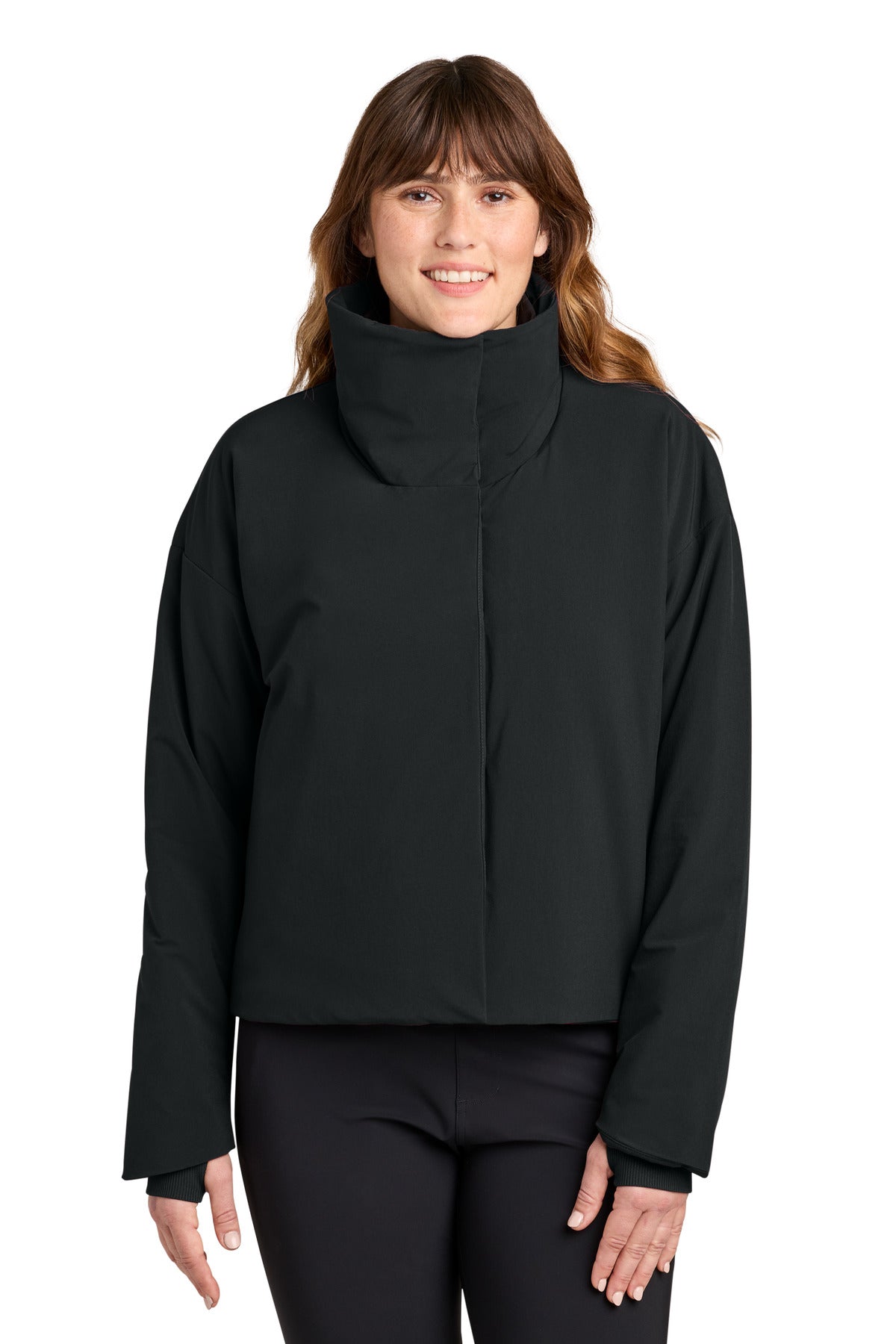Custom logo MiiR® Women's Sashiko Full-Zip Stretch Puffy MRAW440 in Pitch Black