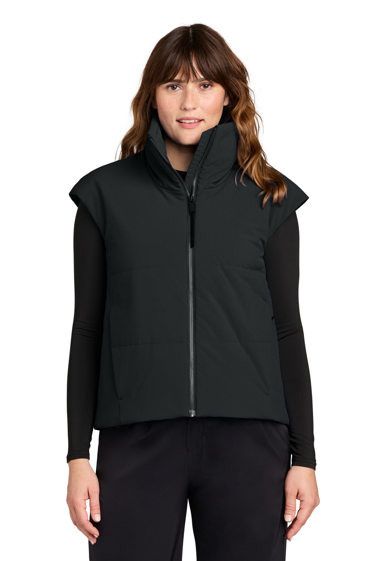 Custom logo MiiR® Women's Sashiko Stretch Puffy Vest MRAW442 in Pitch Black