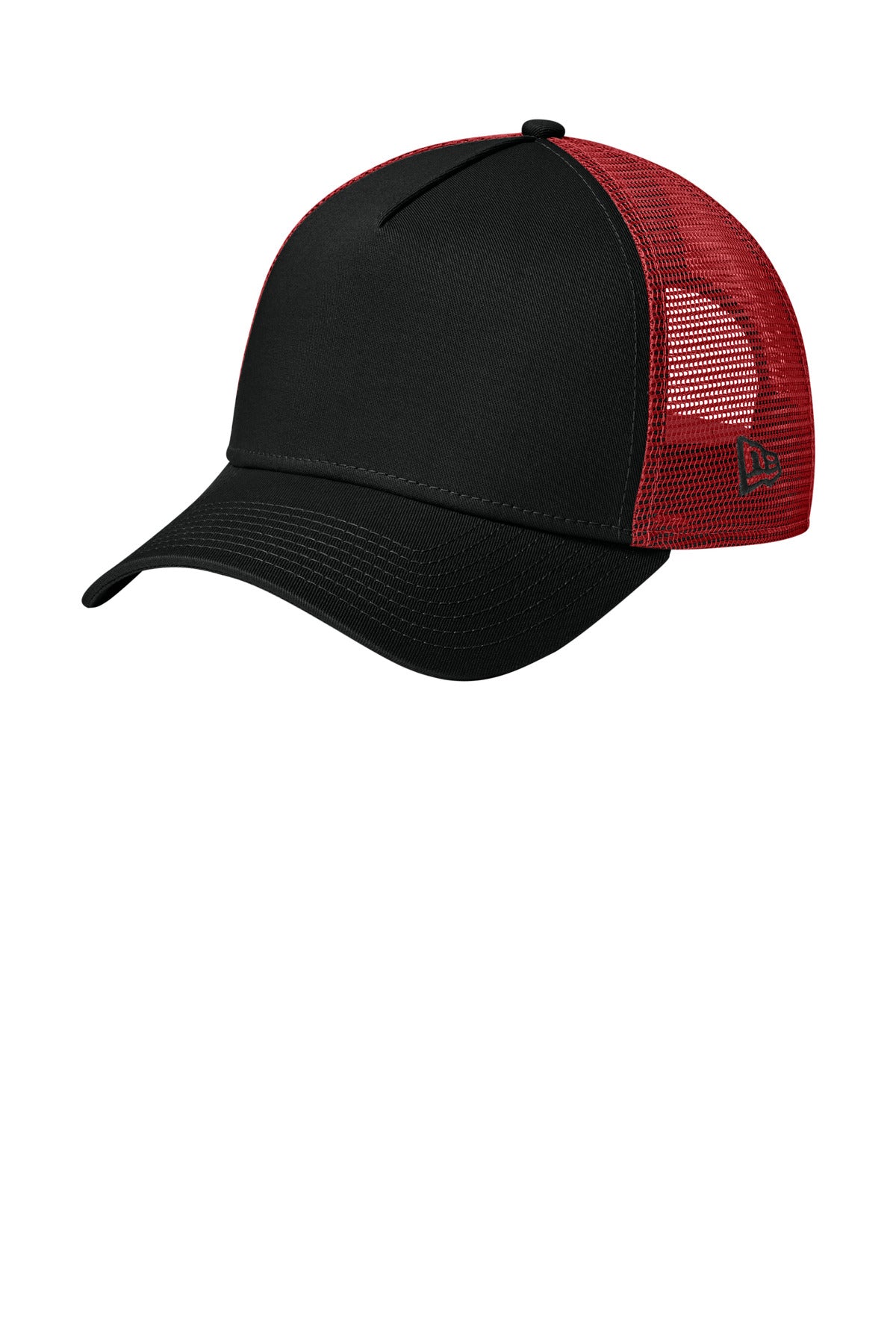 Custom logo New Era® Snapback Trucker Cap. NE205 in Flag Black/ Scarlet