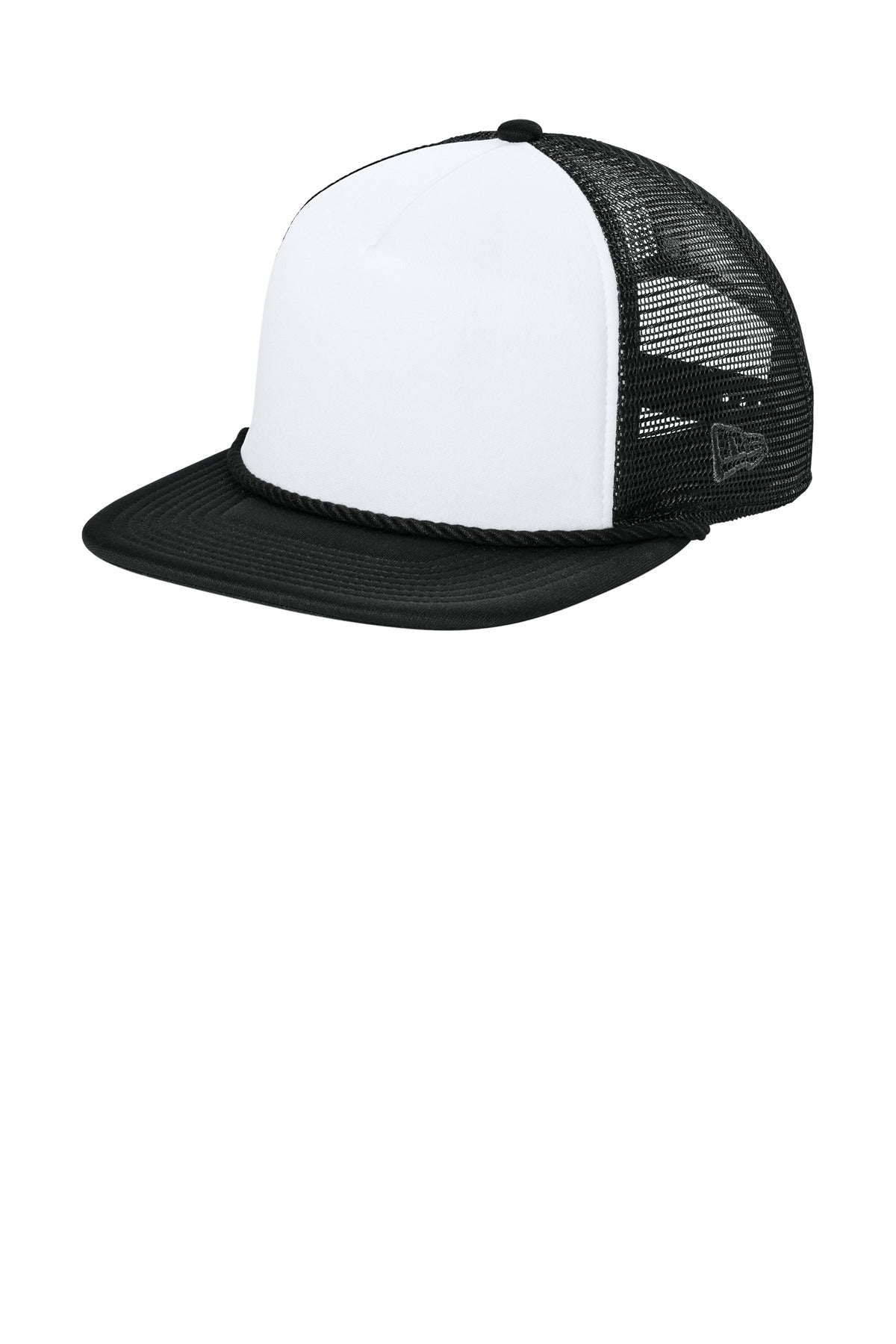 Custom logo New Era® Foam Rope Trucker Cap NE410 in White/ Black/ Black