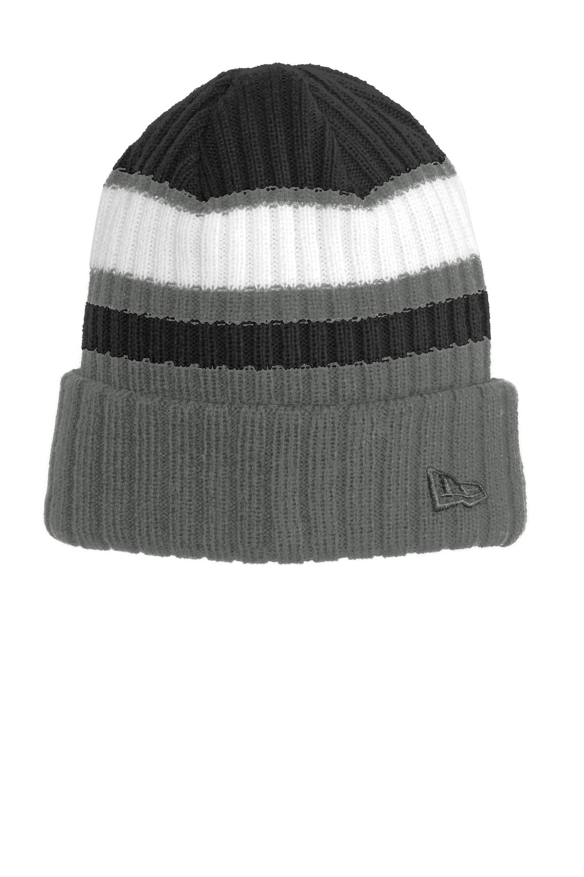 Custom logo New Era® Ribbed Tailgate Beanie. NE903 in Black/ Graphite