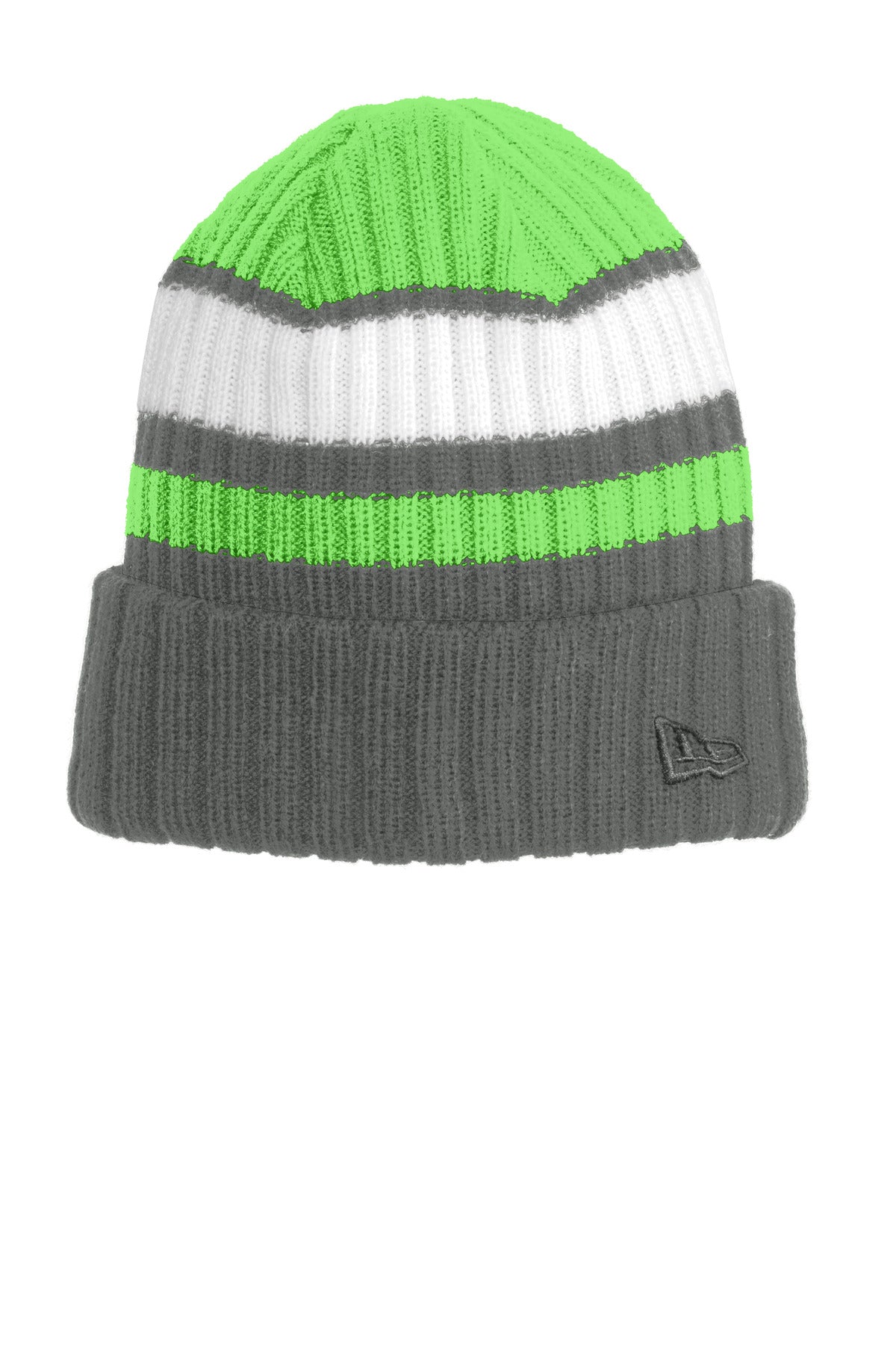 Custom logo New Era® Ribbed Tailgate Beanie. NE903 in Cyber Green/ Graphite