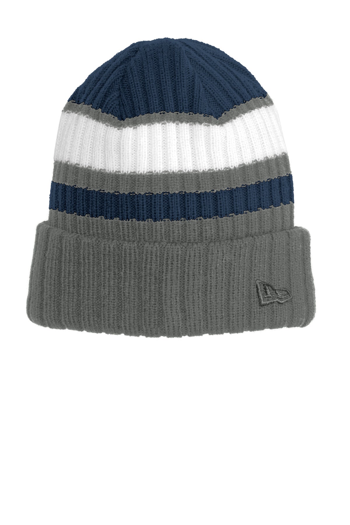 Custom logo New Era® Ribbed Tailgate Beanie. NE903 in Navy/ Graphite