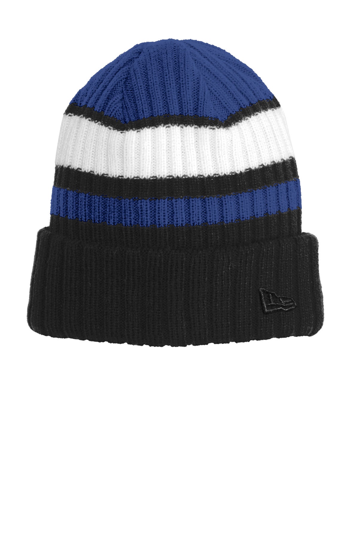 Custom logo New Era® Ribbed Tailgate Beanie. NE903 in Royal/ Black