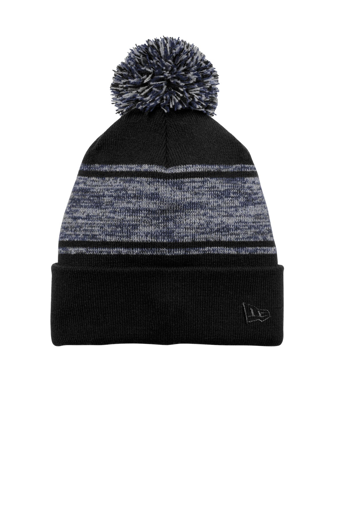 Custom logo New Era® Knit Chilled Pom Beanie NE909 in Black/ Deep Navy