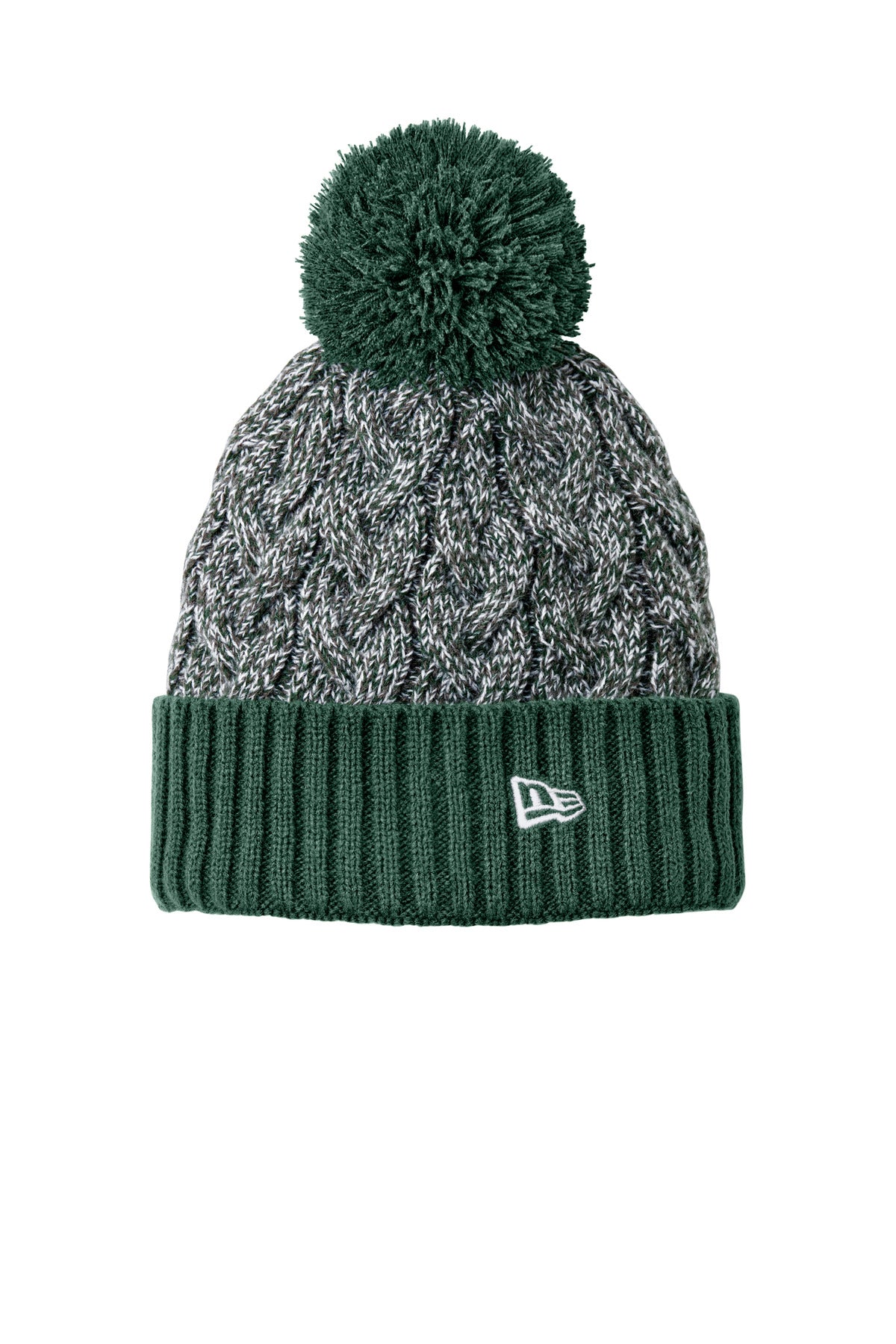 Custom logo New Era® Marled Knit Pom Beanie NE910 in Dark Green/ Graphite/ White