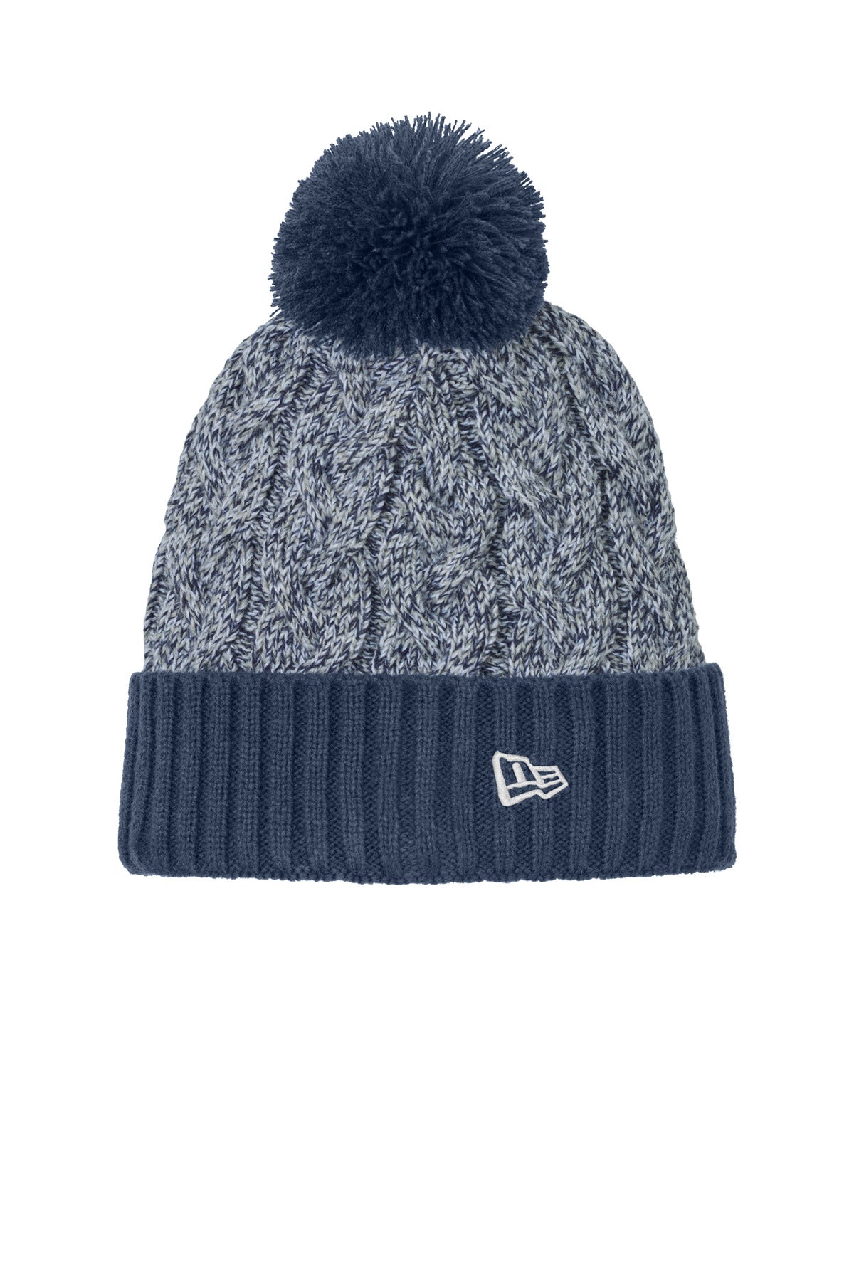 Custom logo New Era® Marled Knit Pom Beanie NE910 in Deep Navy/ Grey/ White