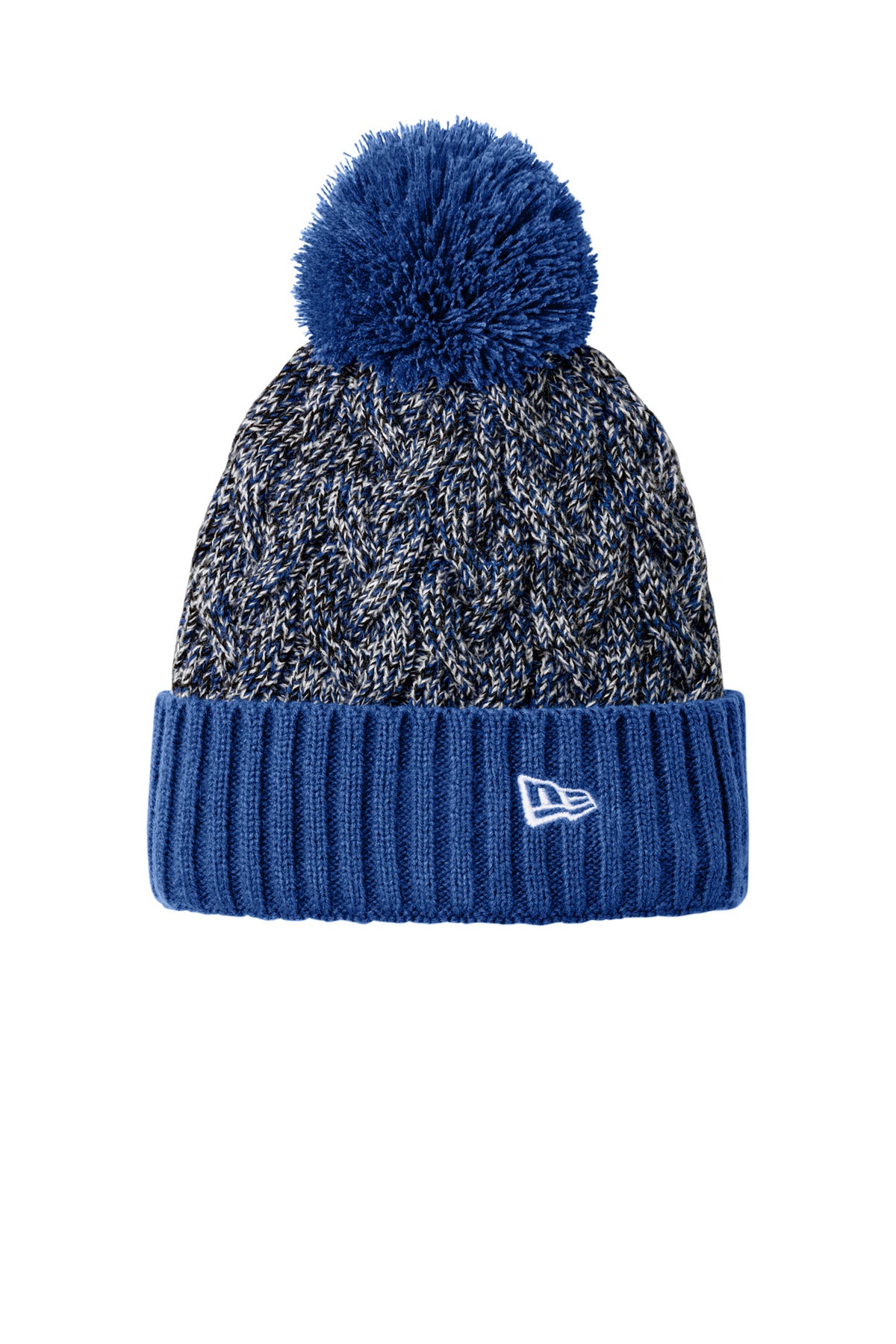 Custom logo New Era® Marled Knit Pom Beanie NE910 in Royal/ Black/ White