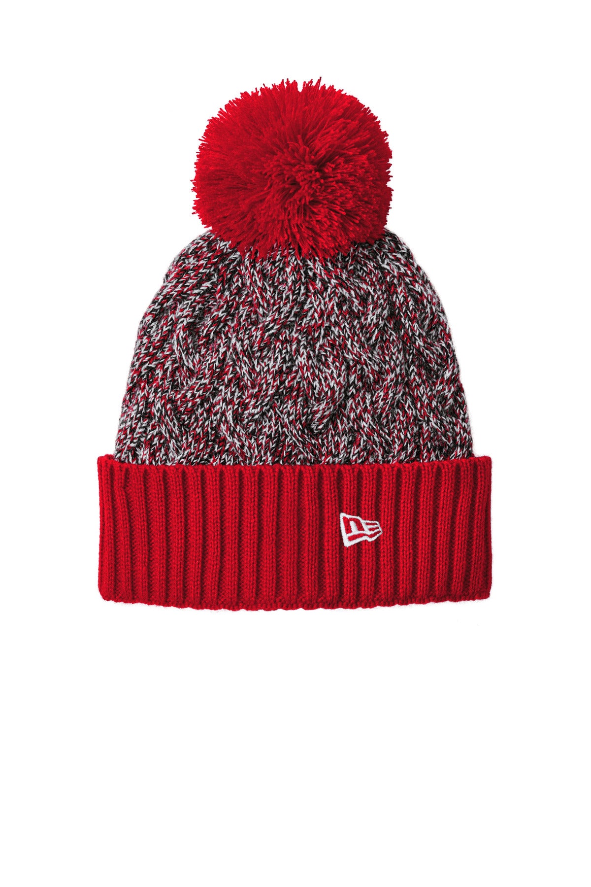 Custom logo New Era® Marled Knit Pom Beanie NE910 in Scarlet/ Black/ White