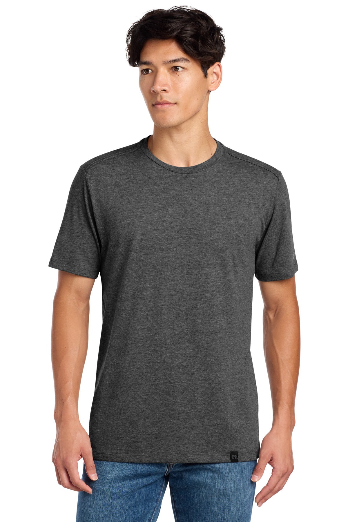 Custom logo New Era ® Heritage Blend Crew Tee. NEA100 in Black Heather