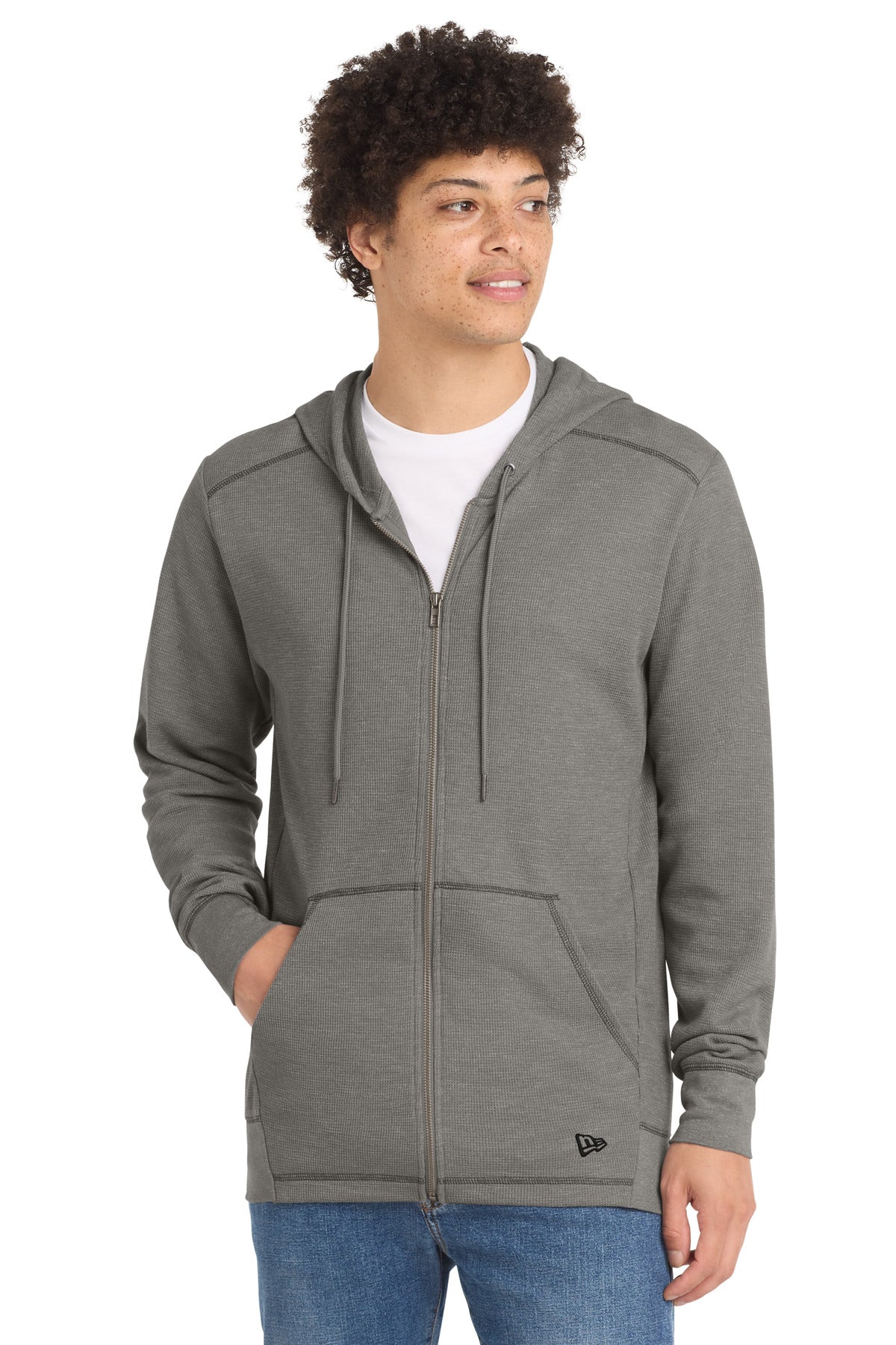 Custom logo New Era® Thermal Full-Zip Hoodie NEA141 in Shadow Grey Heather