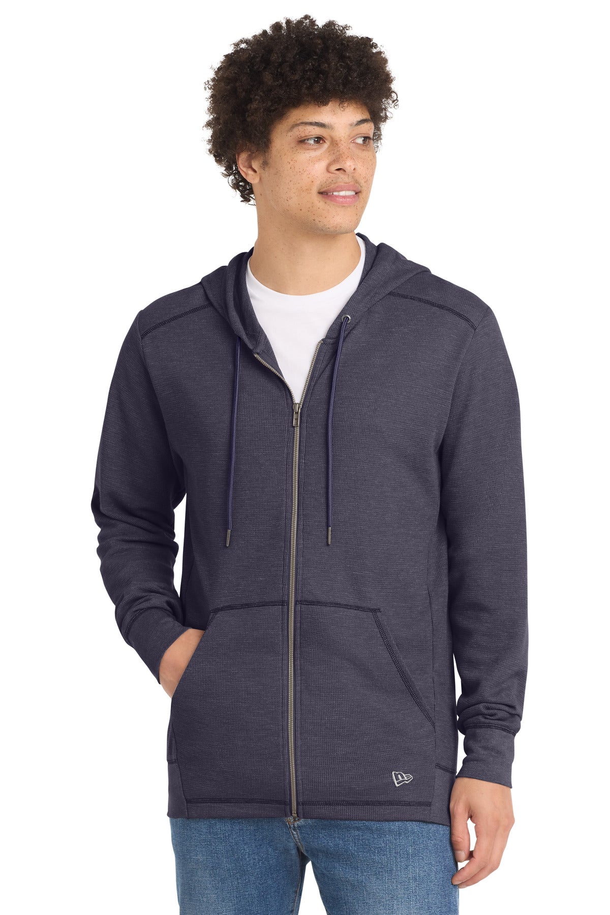Custom logo New Era® Thermal Full-Zip Hoodie NEA141 in True Navy Heather
