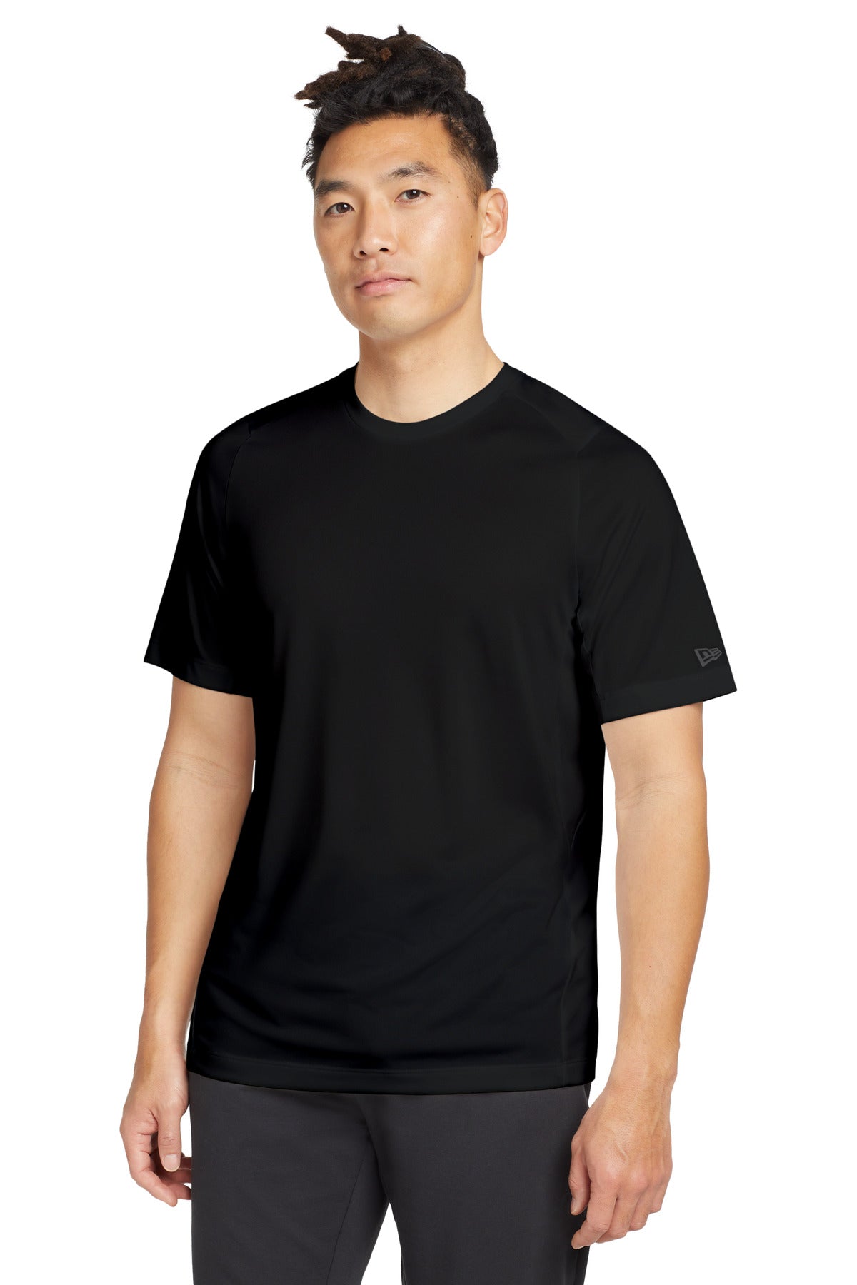 Custom logo New Era ® Series Performance Crew Tee. NEA200 in Black Solid