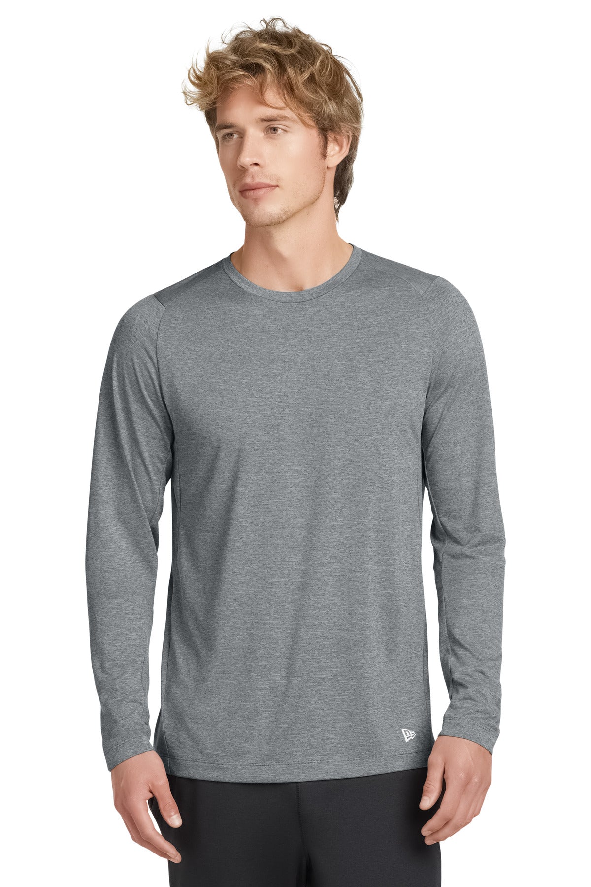 Custom logo New Era ® Series Performance Long Sleeve Crew Tee. NEA201 in Rainstorm Grey