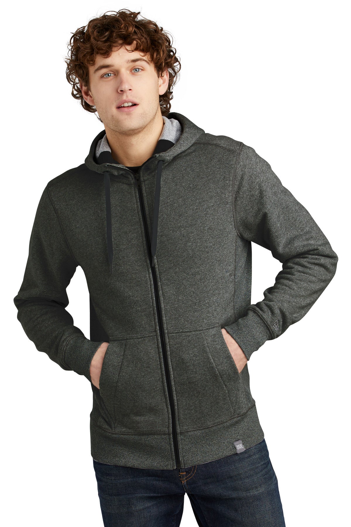 Custom logo New Era ® French Terry Full-Zip Hoodie. NEA502 in Black Twist