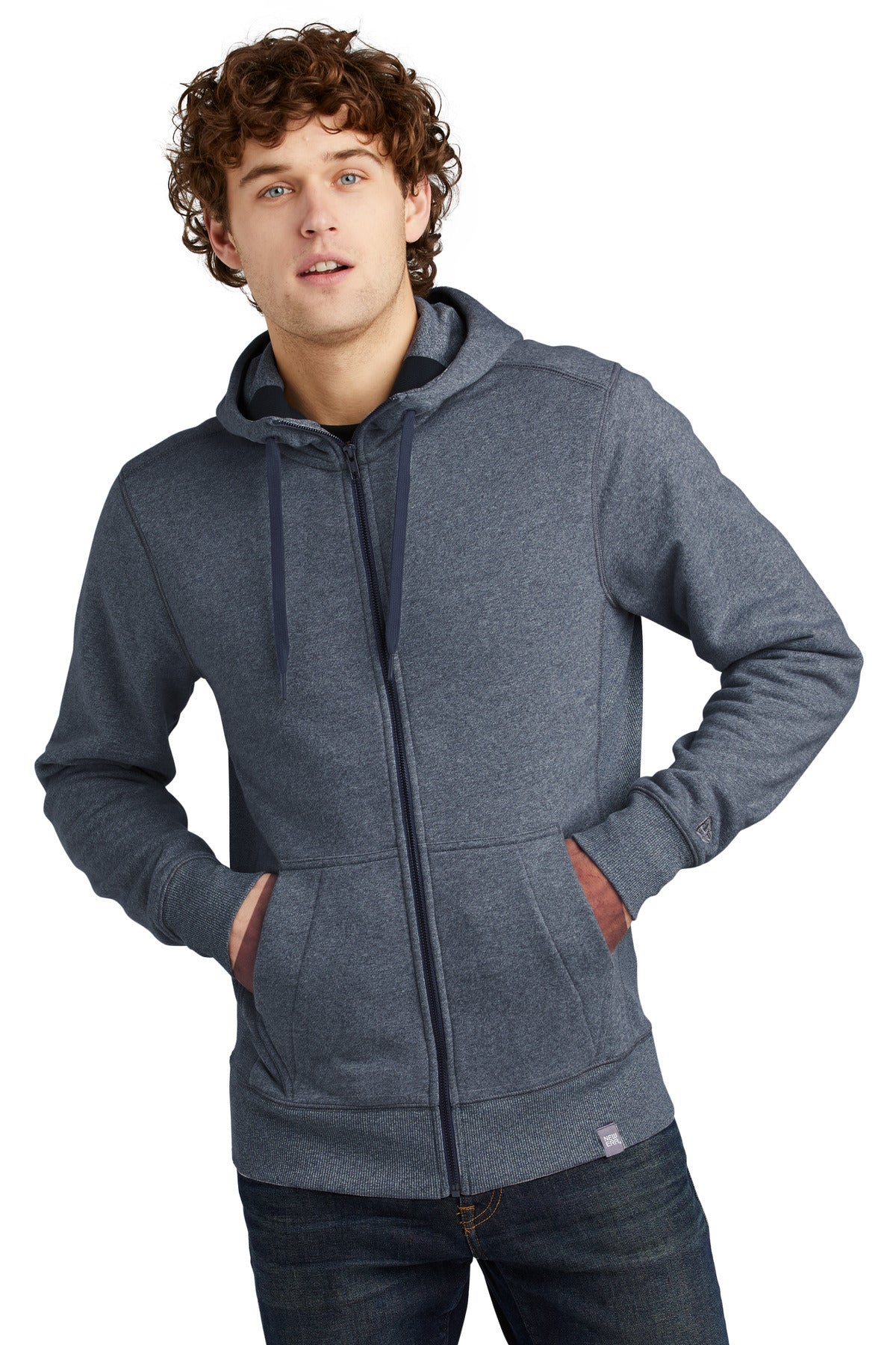 Custom logo New Era ® French Terry Full-Zip Hoodie. NEA502 in True Navy Twist