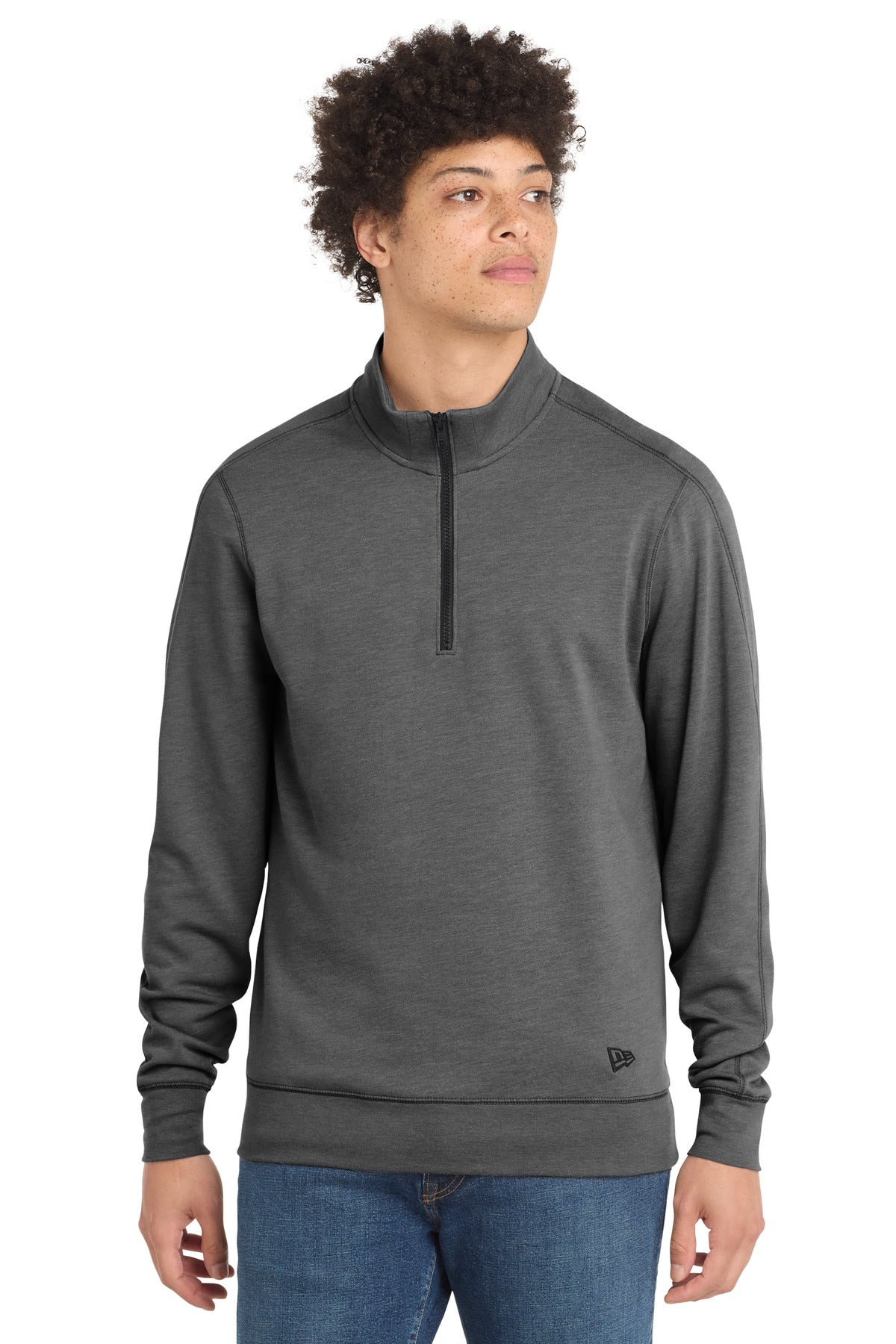Custom logo New Era ® Tri-Blend Fleece 1/4-Zip Pullover. NEA512 in Black Heather