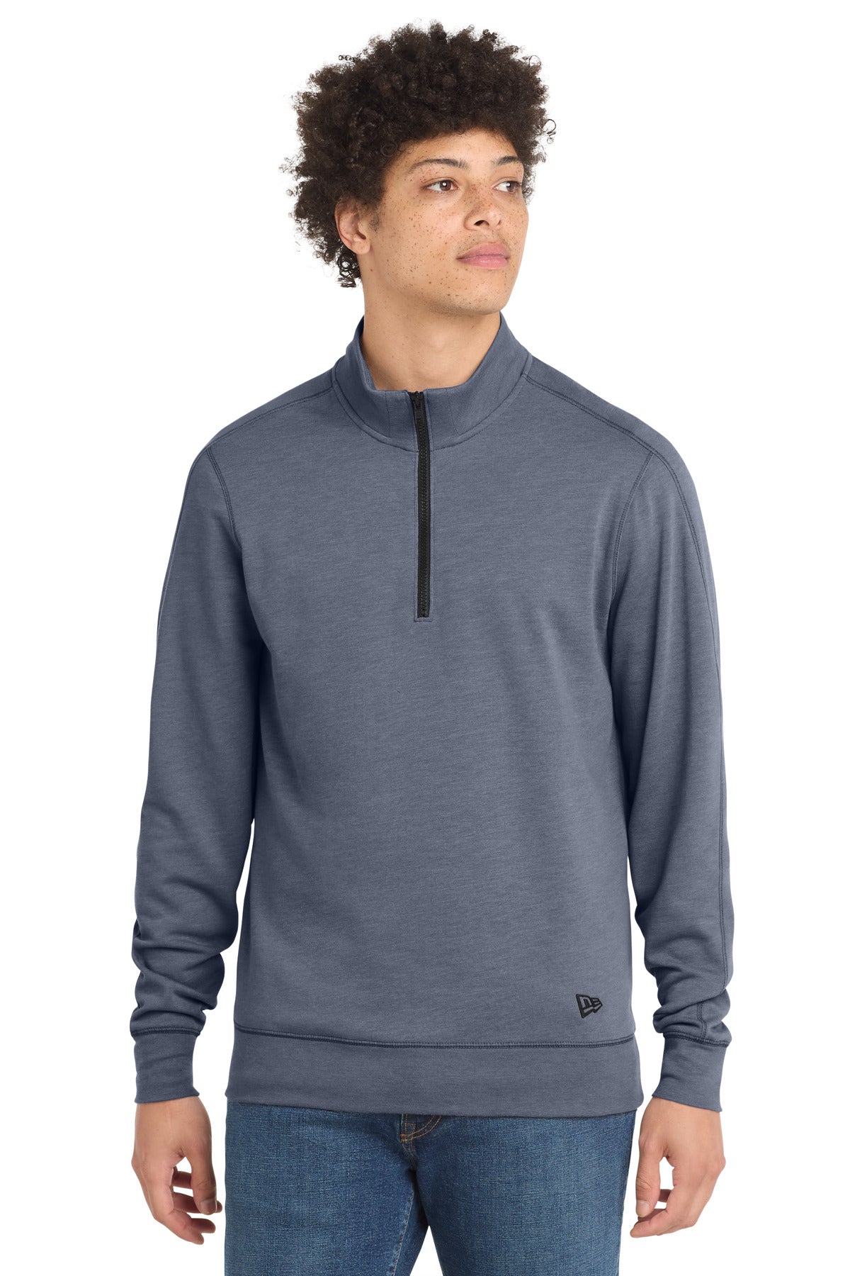 Custom logo New Era ® Tri-Blend Fleece 1/4-Zip Pullover. NEA512 in True Navy Heather